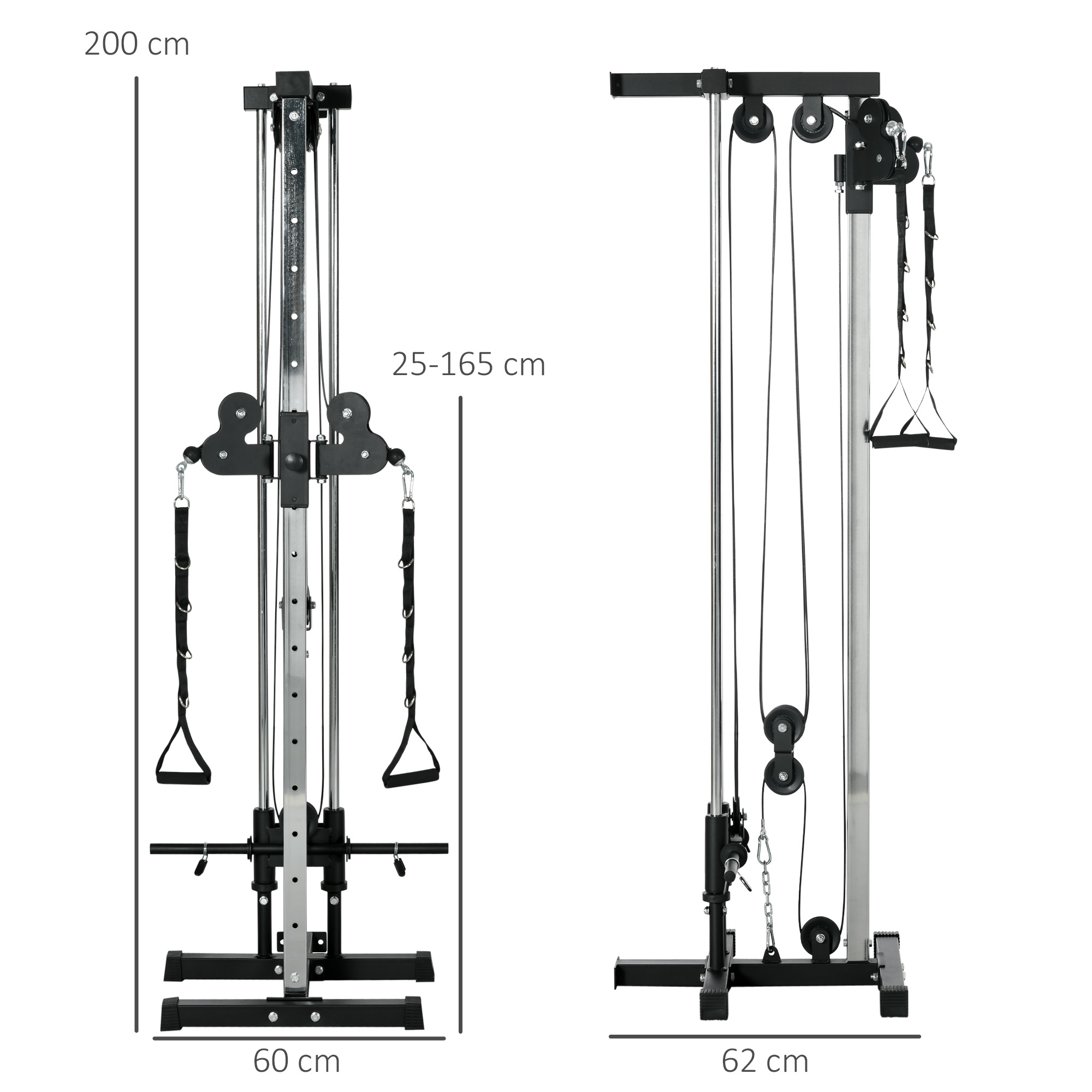SPORTNOW Verstelbare Krachtstation 25-165 cm met Dual-Pulley-Systemen en Adapters 62 x 60 x 200 cm Zwart