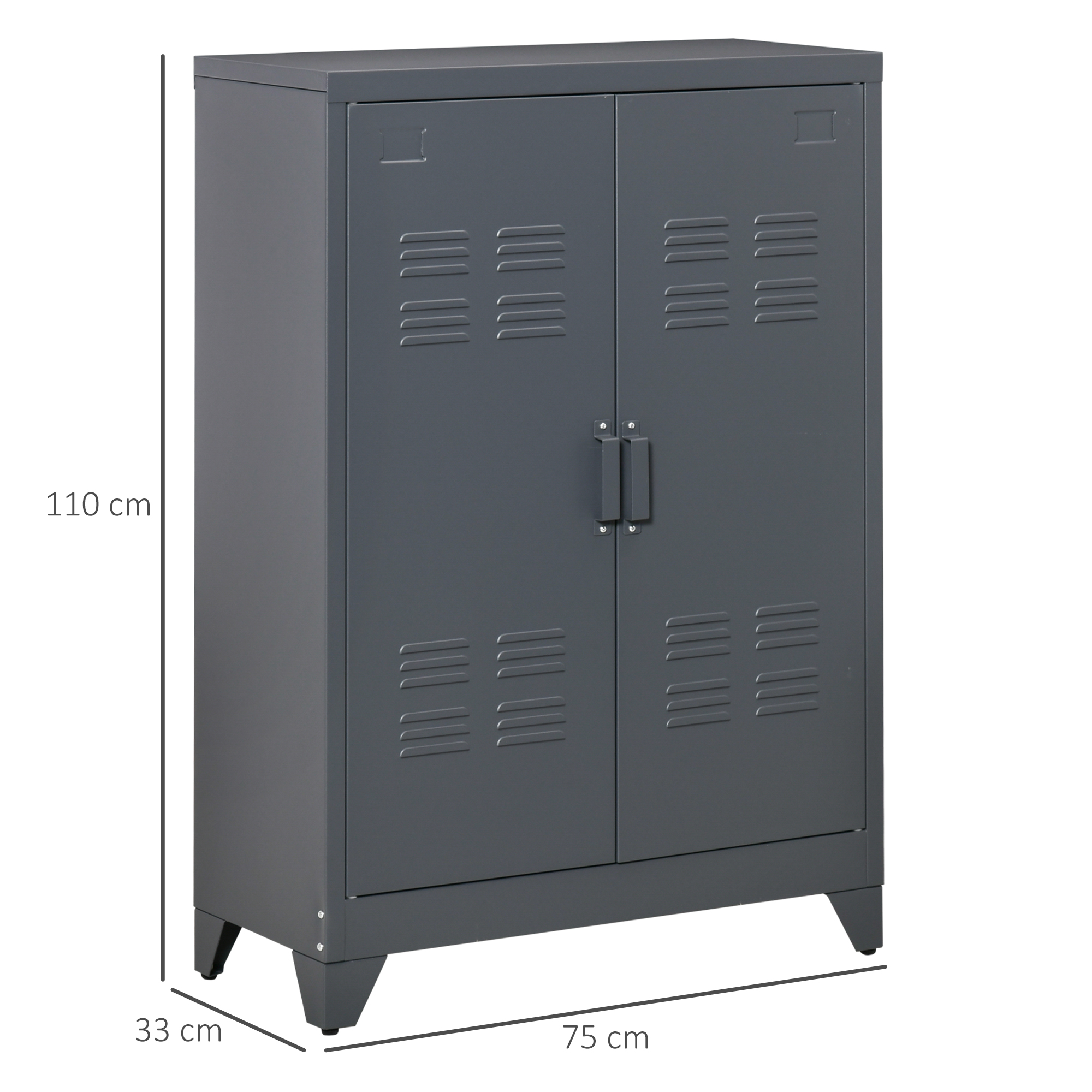 HOMCOM Dossierkast met Lamellendeuren, Opslagschrank, Metalen Schrank met 2 verstelbare planken, 75 x 33 x 110 cm, Grijs