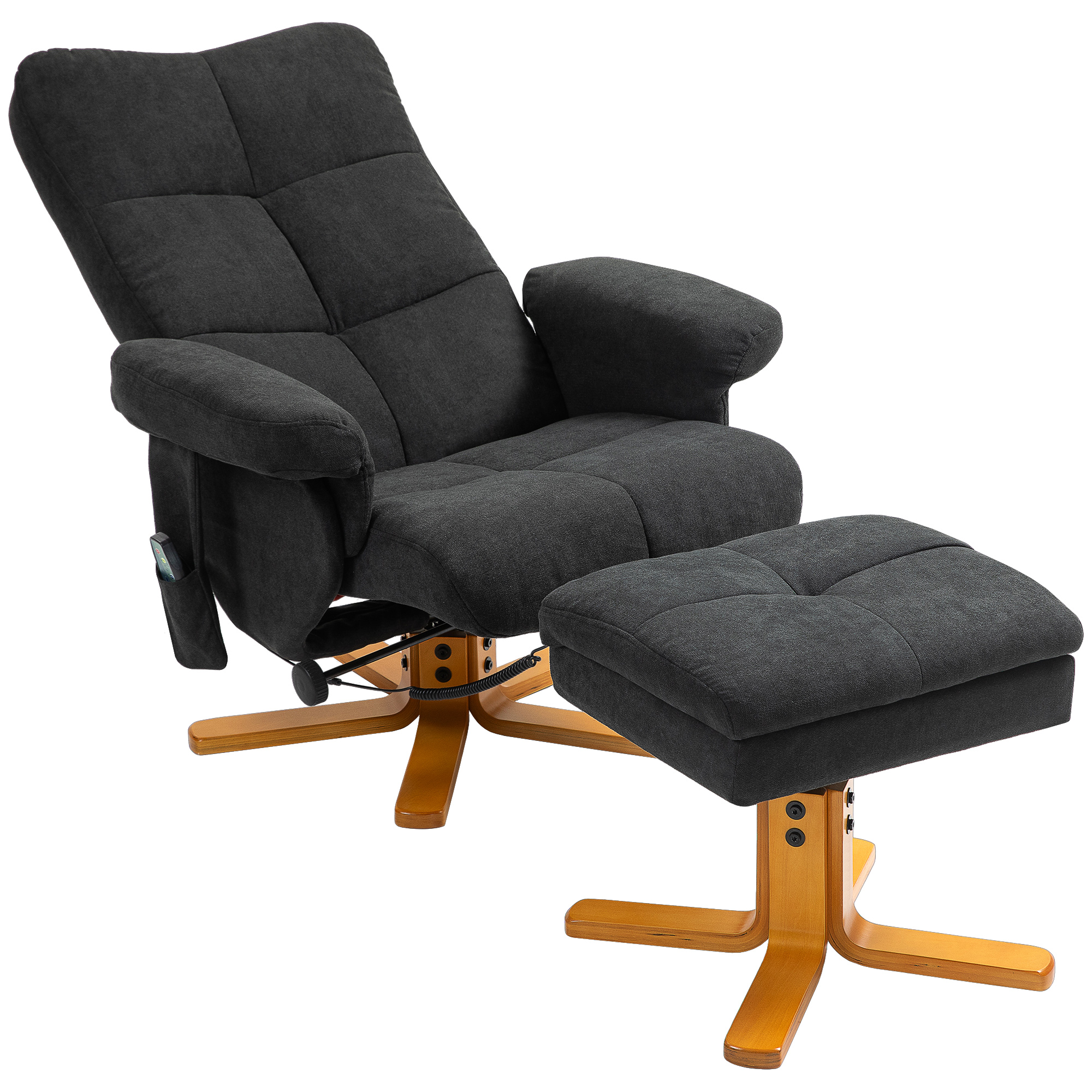 HOMCOM Massagestoel met Ligfunctie en Voetenbankje, 145° Kanteling, Polyester, 80 x 86 x 99 cm, Zwart