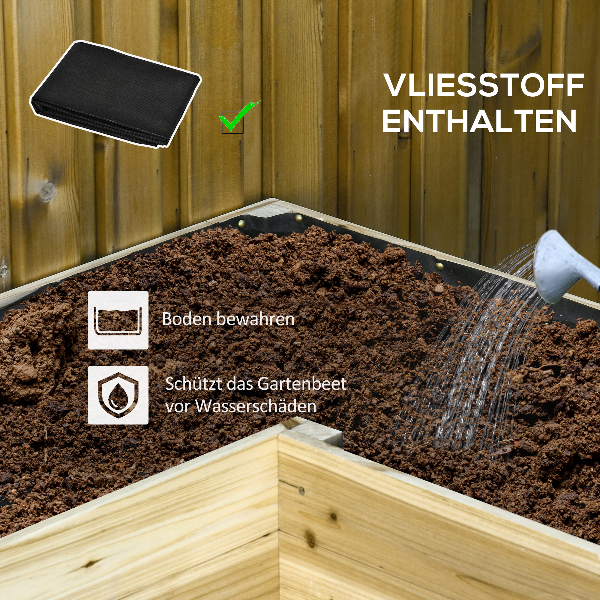Outsunny verhoogd bed houten plantenbak met irrigatiesysteem vlies bloembak bloempot kruidenbed naturel 121 x 91 x 81 cm