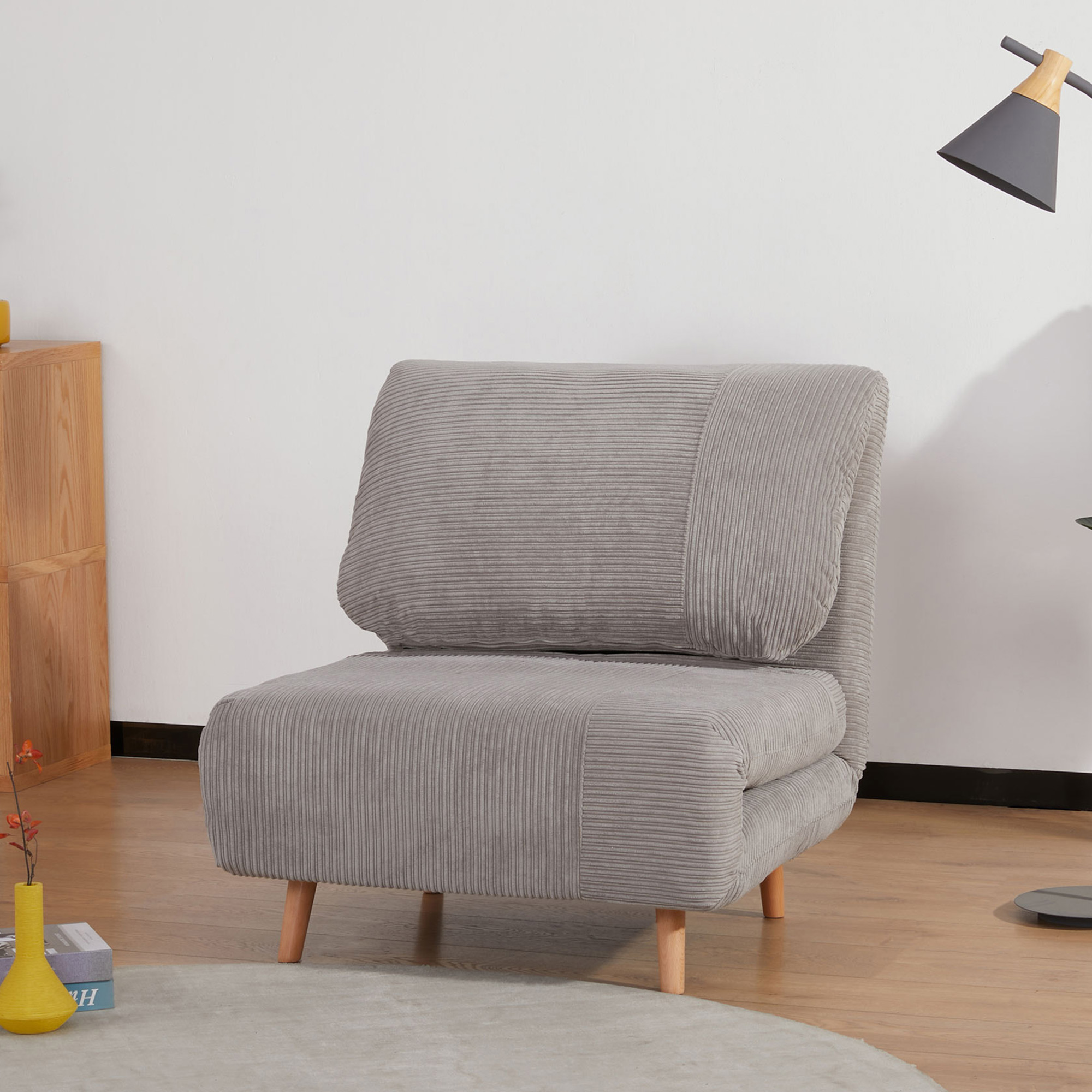 HOMCOM 2-in-1 slaapbank, fauteuilbed, opvouwbare matras, logeerbed, opklapbed, lichtgrijs