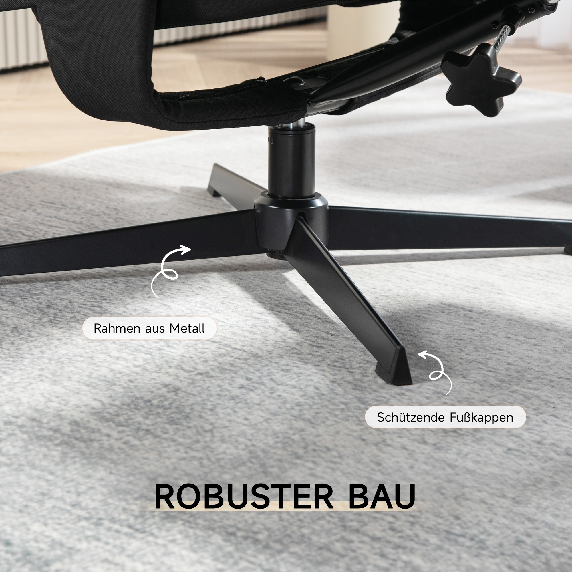 HOMCOM Draaibare Ligstoel met Voetenbank, Kantelfunctie, in Fluweel Look, Tot 150 kg, Zwart