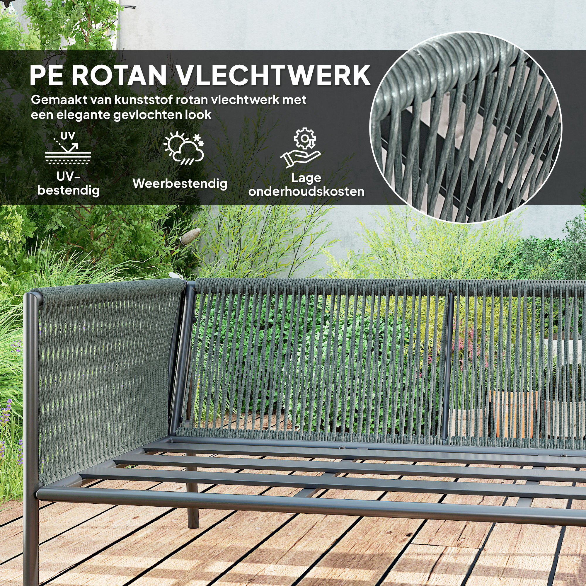 Outsunny Tuinmeubelset Rattan Loungeset met Hoekbank, Tafel en Kussens voor 6 Personen Donkergrijs