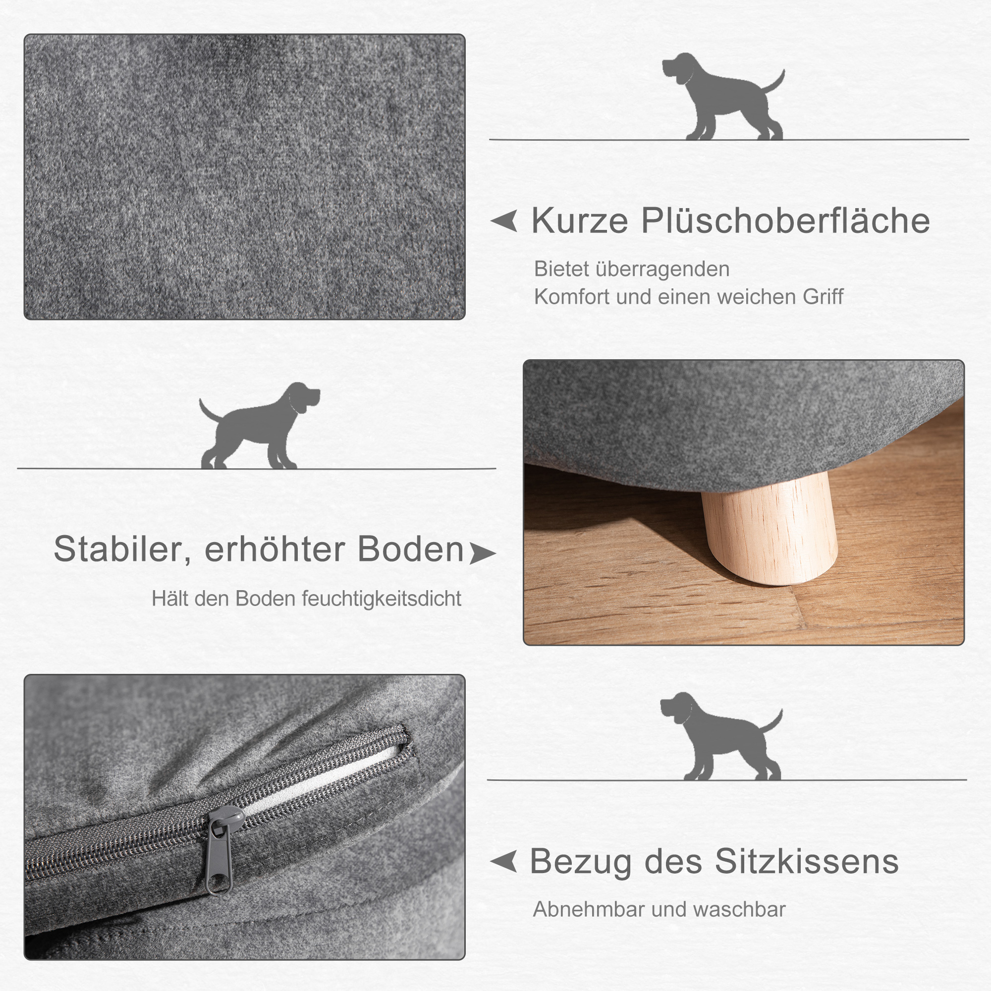 PawHut hondenbank hondenmat hondenmand hondenbank hondenbank kattenbank met kussen achterzak pluche schuim grenen hout donkergrijs 70 x 47 x 30 cm