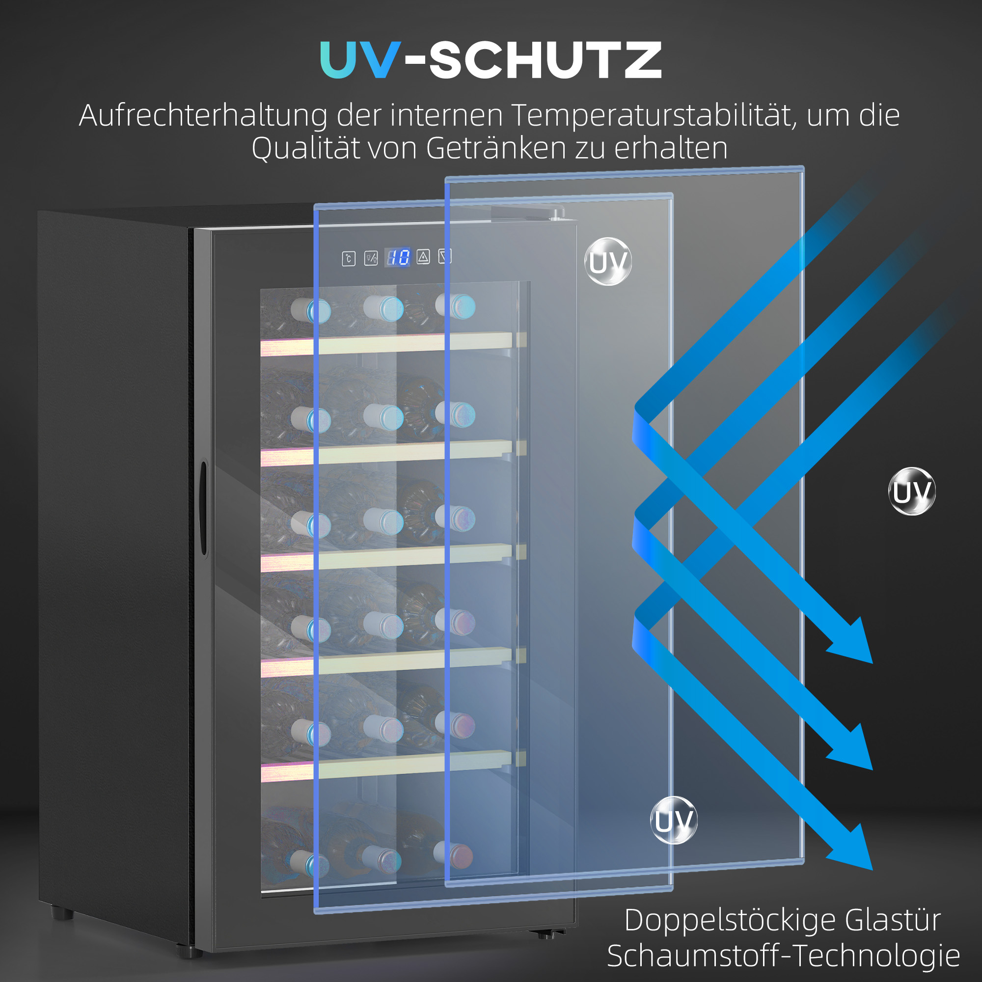 HOMCOM Wijnkoelkast voor 41 Flessen, 91 Liter Capaciteit, Drankenkoelkast met LED-Display en Touchscreen, Zwart