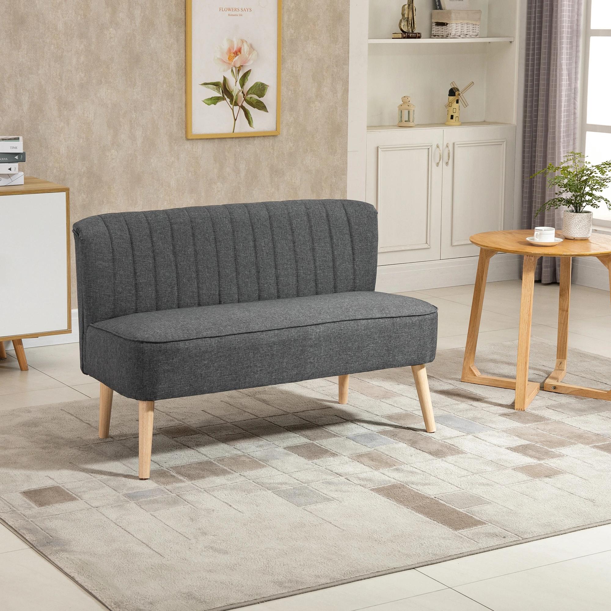 HOMCOM Sofa Retrodesign 2-zitsbank, houten poten, 117 cm x 56,5 cm x 77 cm, Donkergrijs