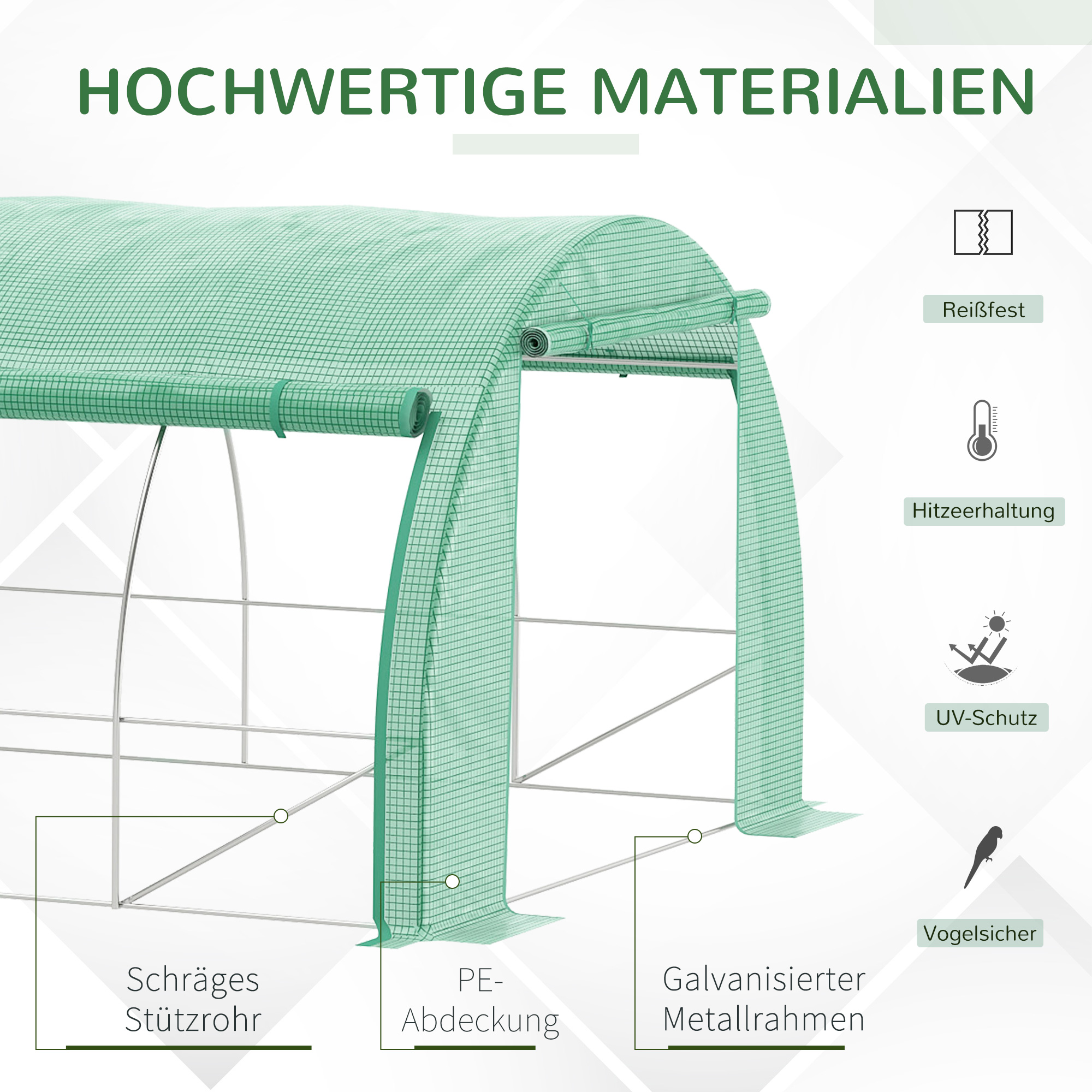 Outsunny polytunnelkas 6 x 3 x 2 m inloopkas met oprolbare afdekkingen polytunnelkas UV-bescherming stalen buis groen