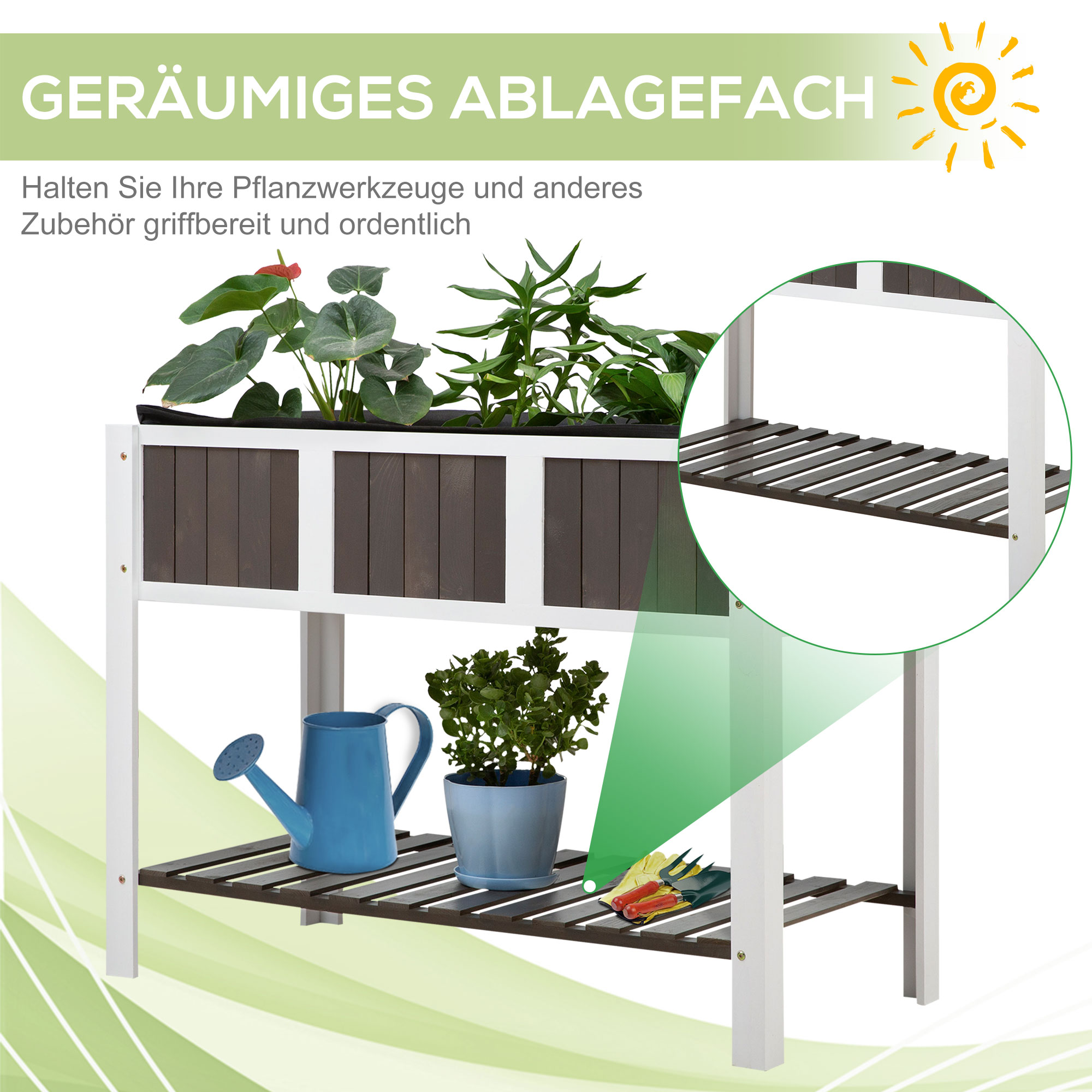 Outsunny Plantentafel tuintafel houten werkblad tuinbed voor groenten bloemen