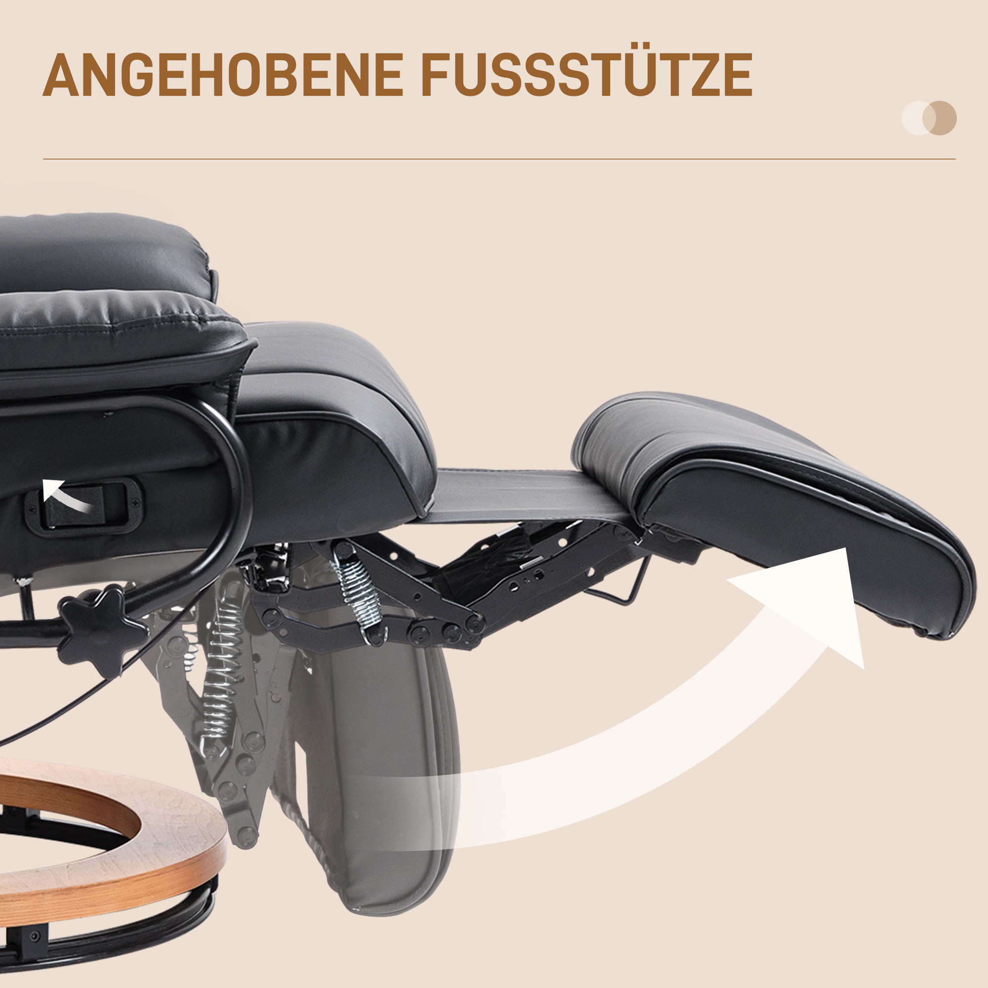 HOMCOM Relaxstoel met Ligfunctie, Draaibaar, tot 150 kg, Kunstlederbekleding, Stalen Frame, Zwart