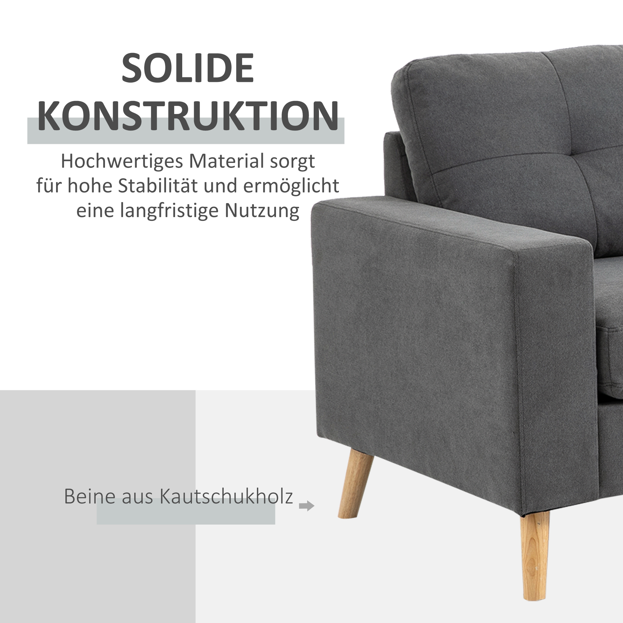 HOMCOM Hoekbank in Scandinavisch design, met knoopdetail, massief hout, linnenlook, Grijs