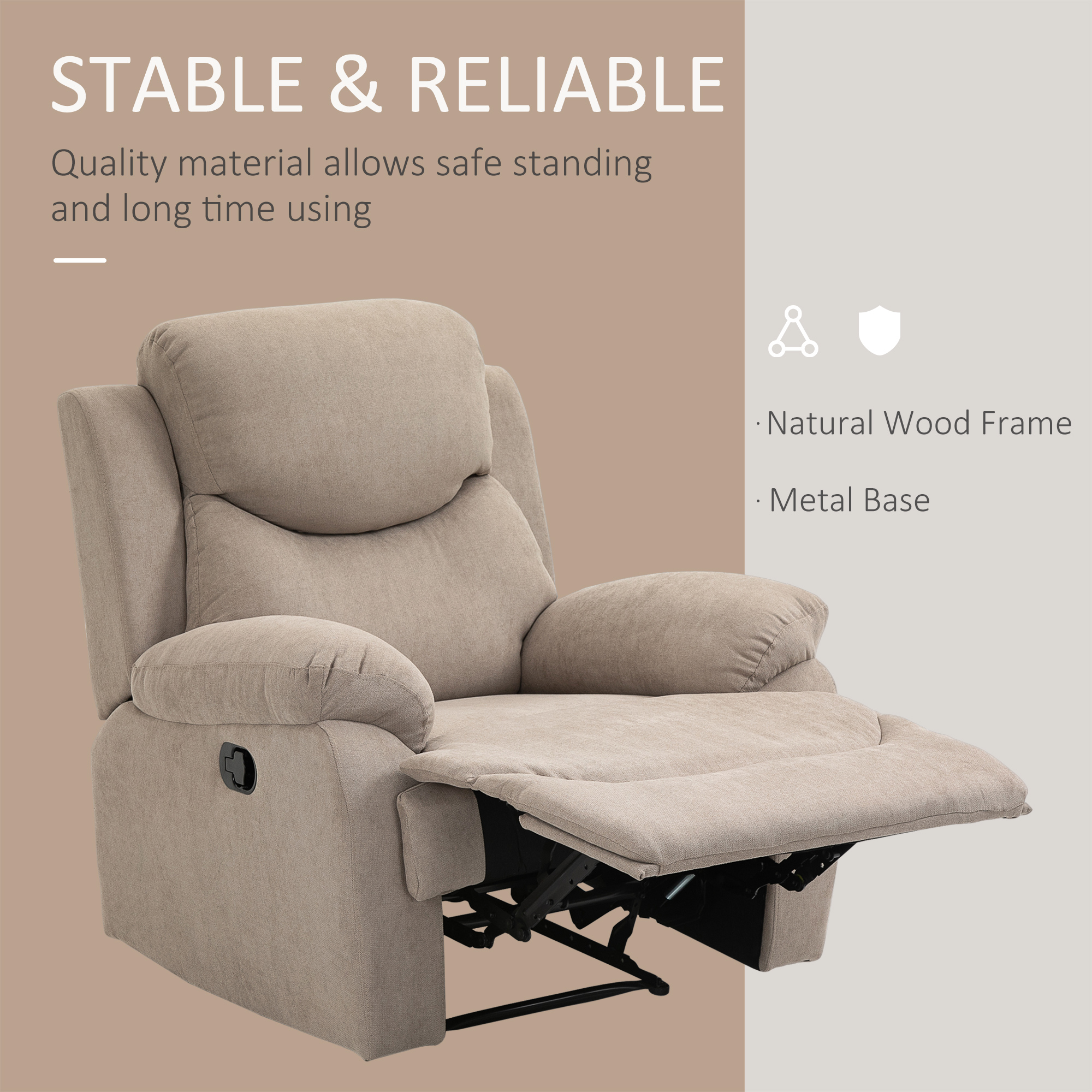 HOMCOM relaxfauteuil enkele sofa ligbed kantelbaar 150 ° TV-fauteuil linnen beige 97 x 96 x 105,5 cm