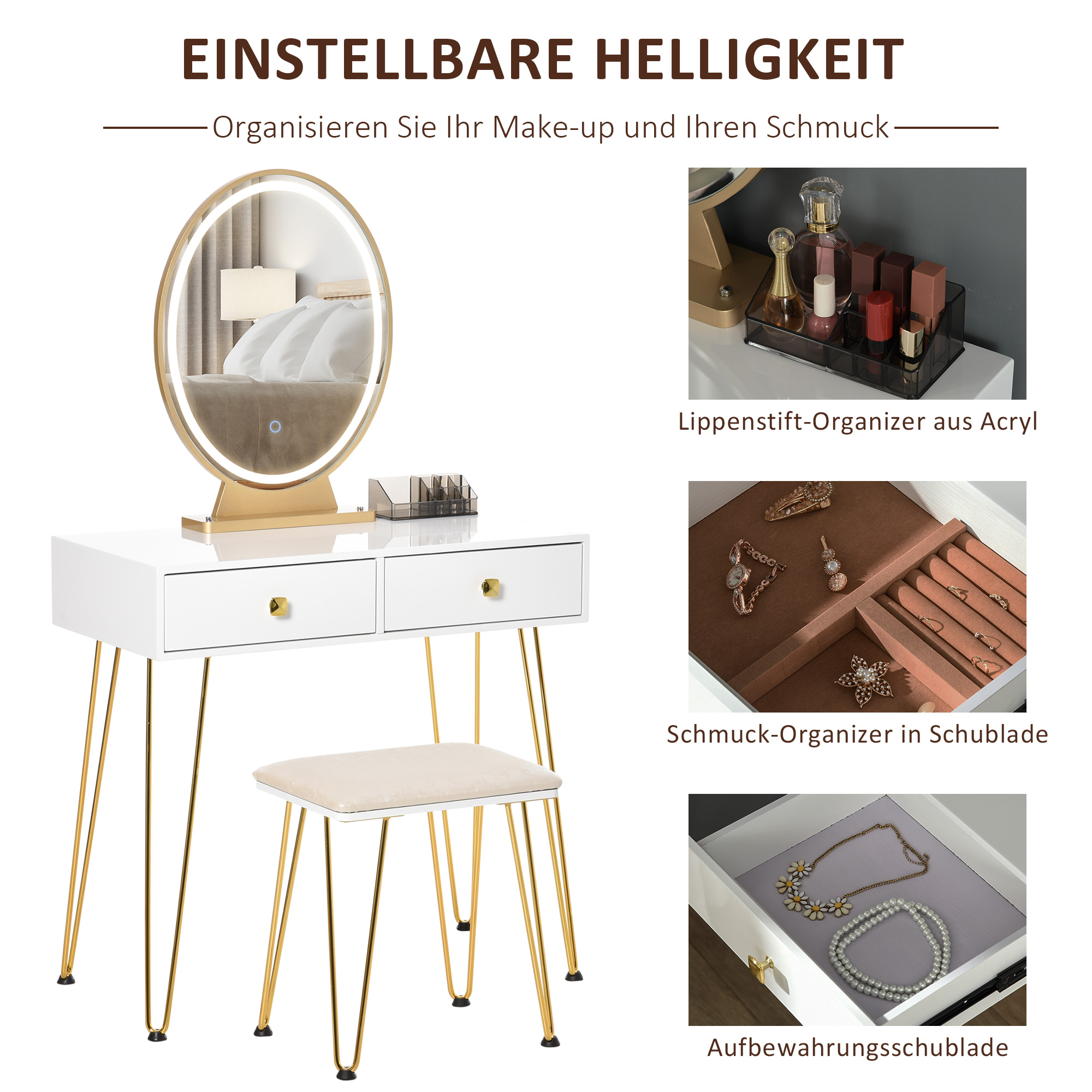 HOMCOM make-uptafel gestoffeerde kruk retro design