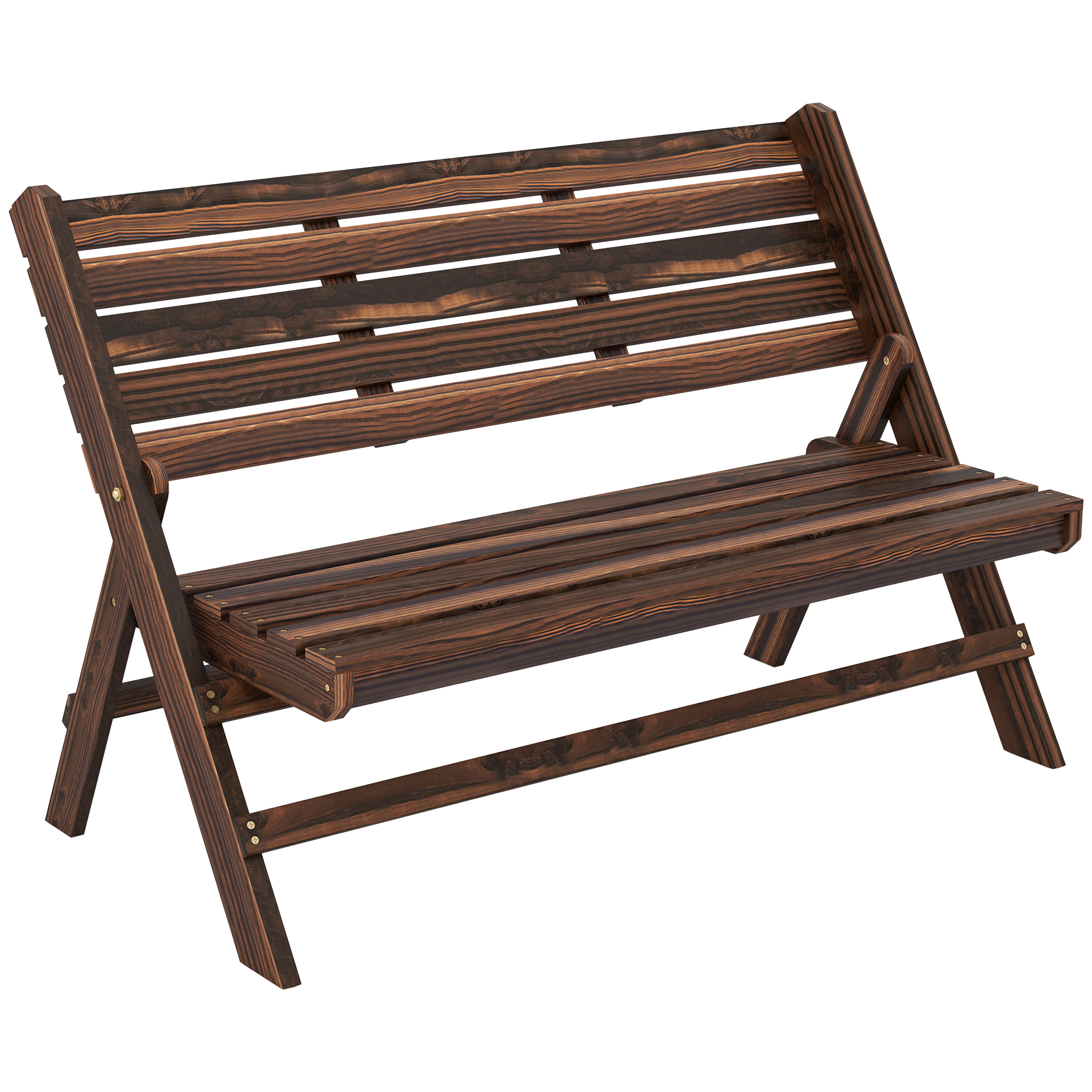 Outsunny Tuinbank voor 2 personen, rustiek ontwerp, inklapbaar, natuurlijk hout, 122 x 63 x 83 cm, gebrande afwerking