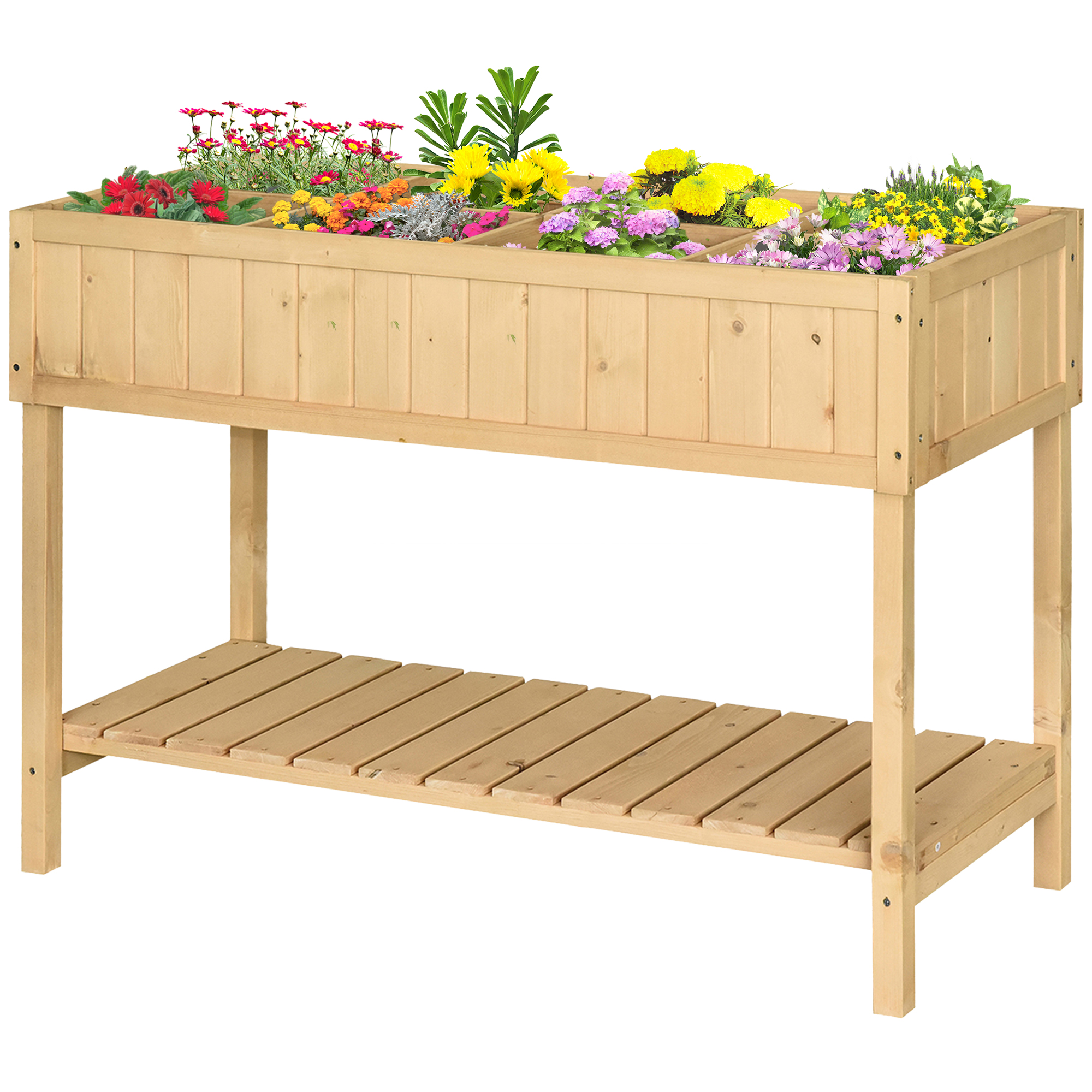 Plantentafel verhoogd bed plantenbak kweektafel 6 x vakken vurenhouten aflegvlak + afvoer