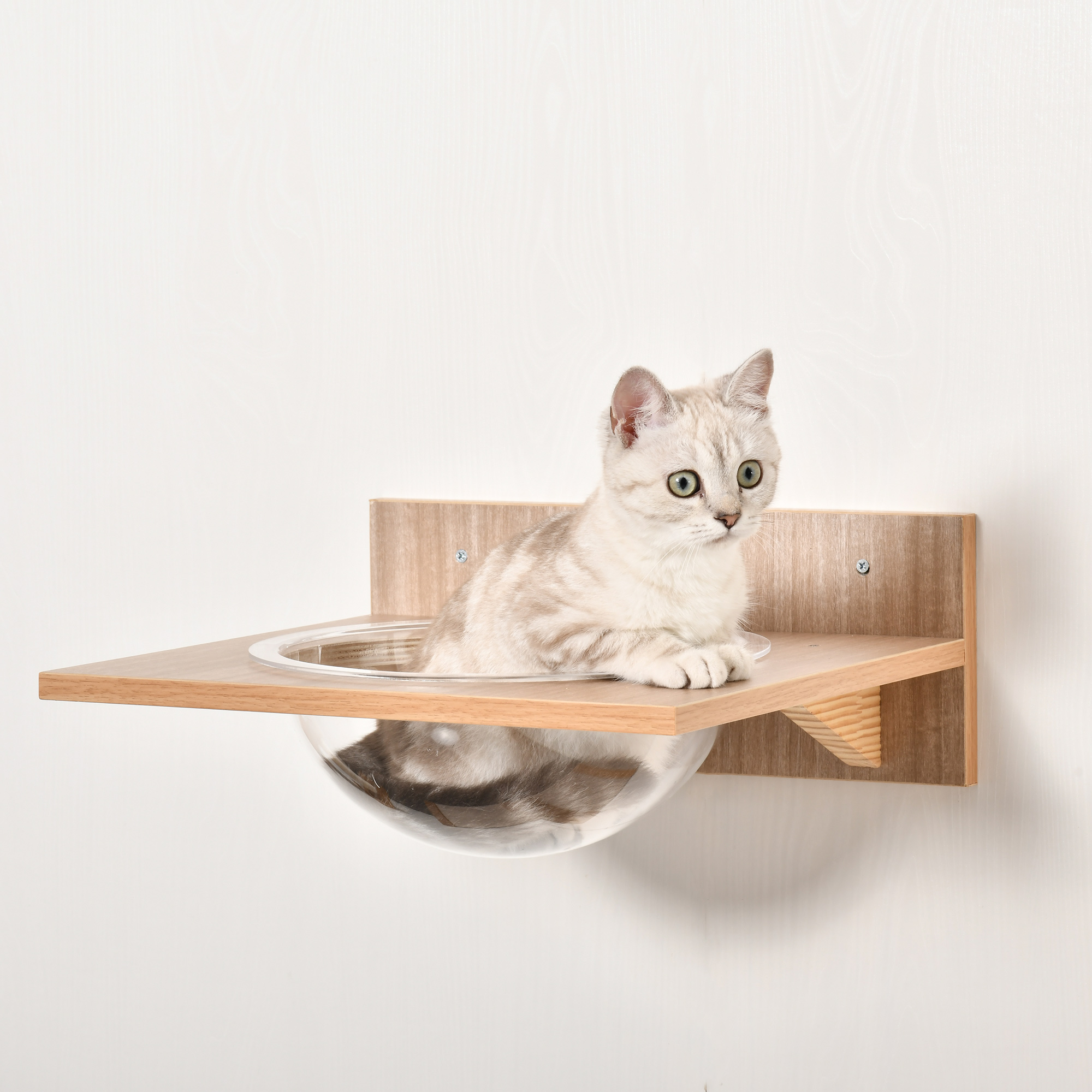 PawHut 4st. Klimmuur voor katten Kattenklimwand met krabpaal Kattentrap Kattenmeubel Hangmat Lichtbruin sisal acryl grenen