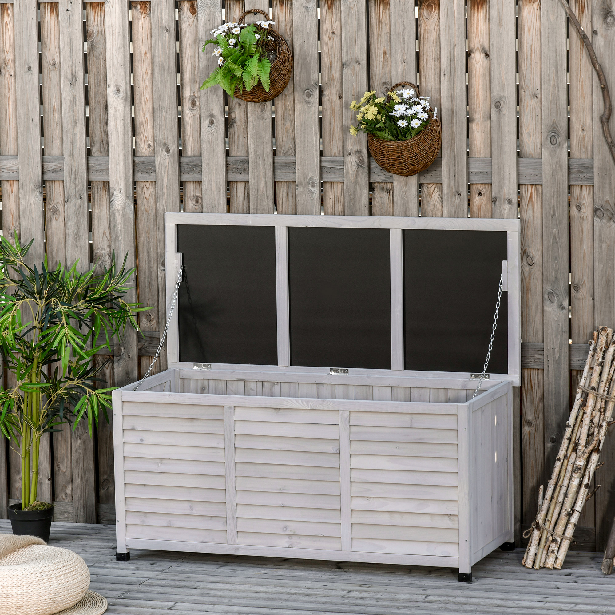 Outsunny tuinkast vurenhout 127 cm x 56 cm x 60 cm