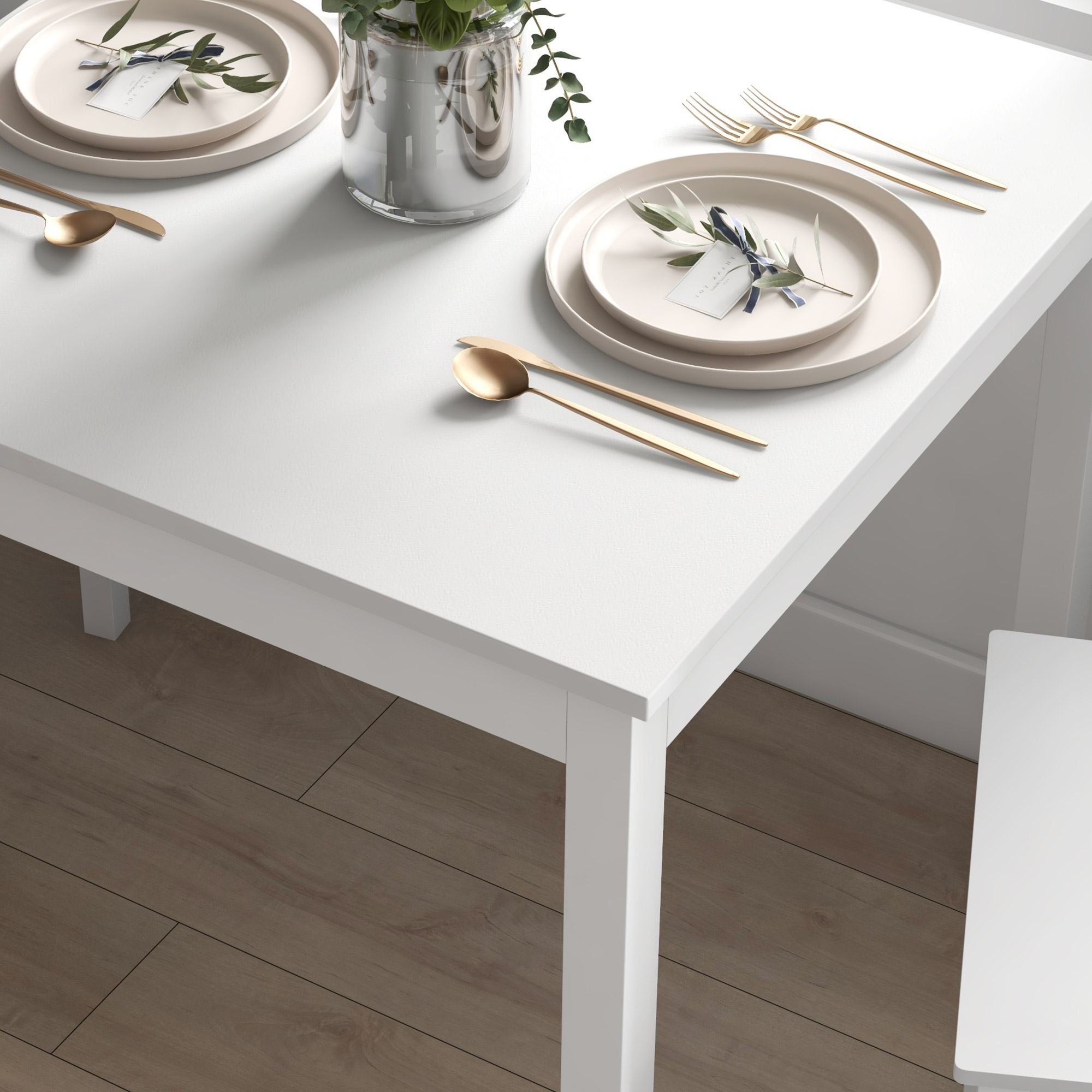 HOMCOM 3-delig Eettafelset Eetgroep Tafel met Stoelen, Grenenhout, Wit