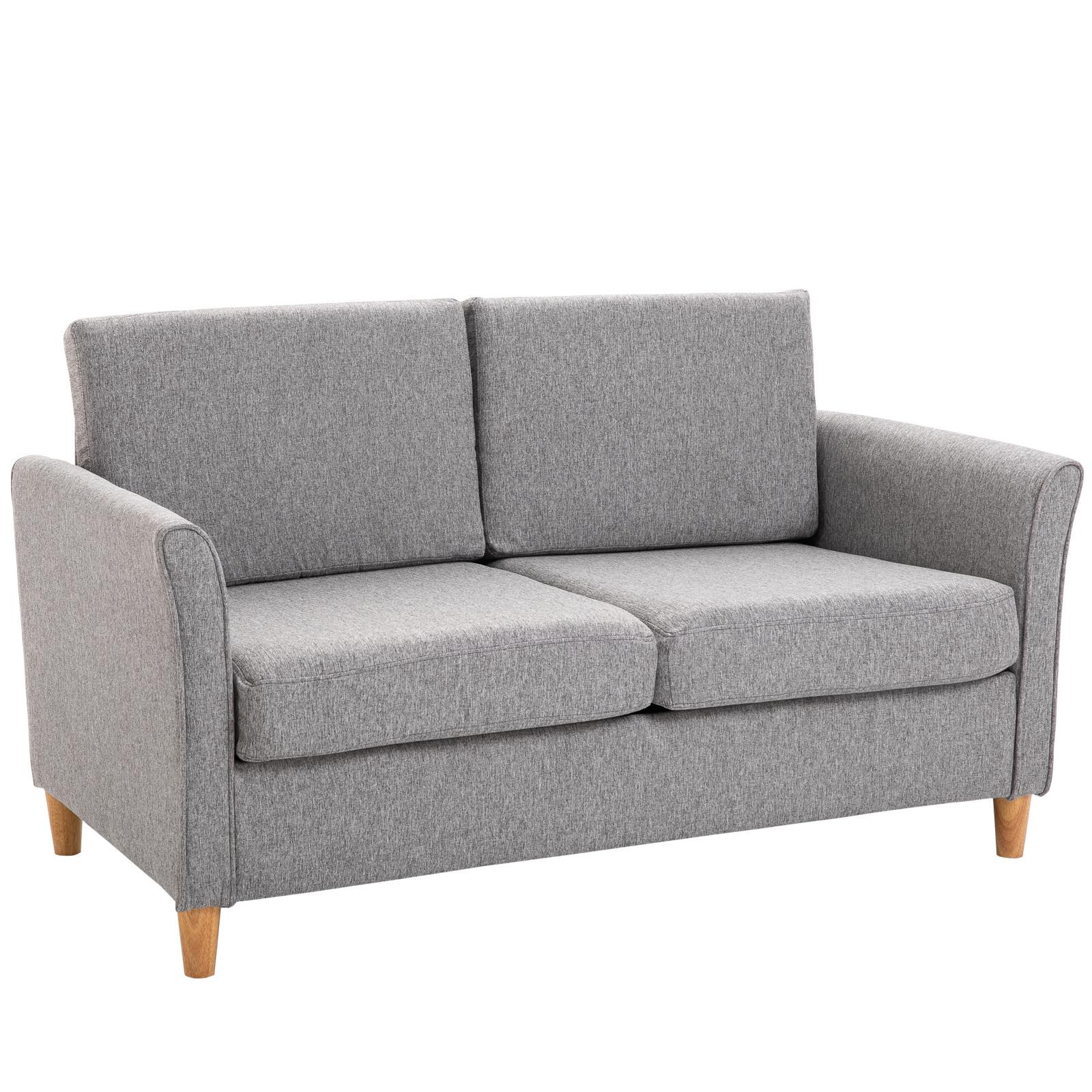 HOMCOM® tweezitsbank | Afneembare kussens | Linnen, schuimstof, rubberhout | Lichtgrijs | 141 x 65 x 78 cm | Aosom.de