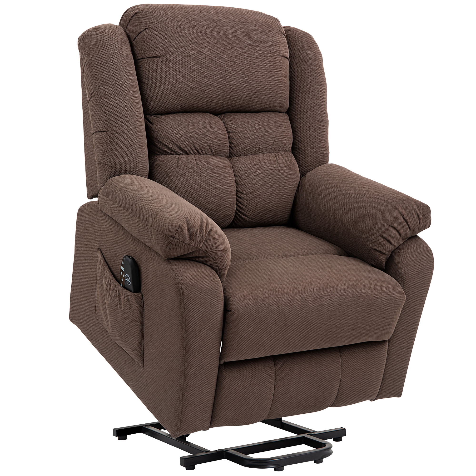 HOMCOM Opstaanstoel met Massagefunctie en Lendeverwarming, Recliner-Stoel met Afstandsbedieningen en Zijzakken, Donkerbruin