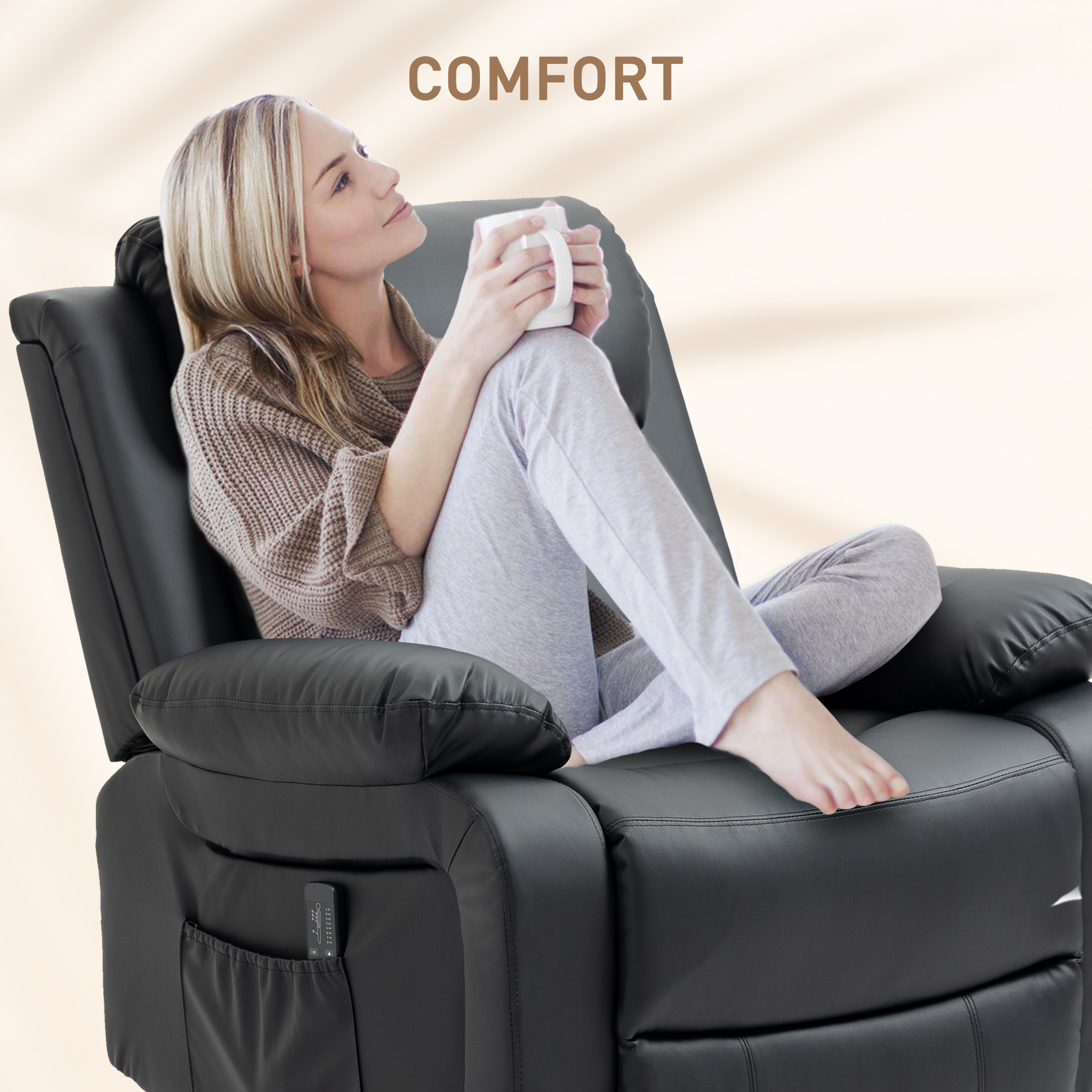 HOMCOM Massagestoel met 8 trillingskoppen, relaxfauteuil, verstelbare rugleuning en voetsteun, zwart