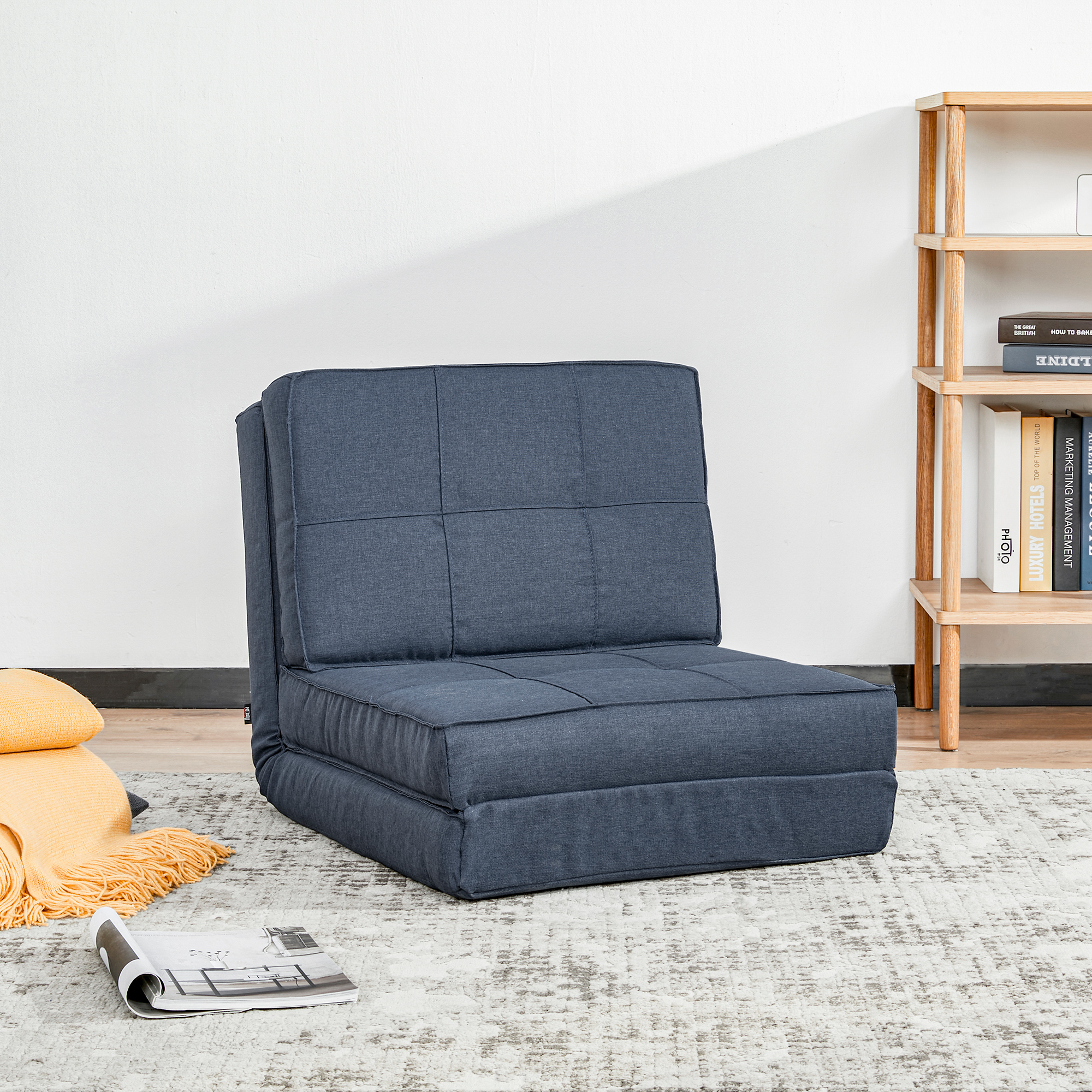 HOMCOM 3-in-1 vloerbank, opvouwbaar, linnen look, donkerblauw, 61 x 73 x 58 cm