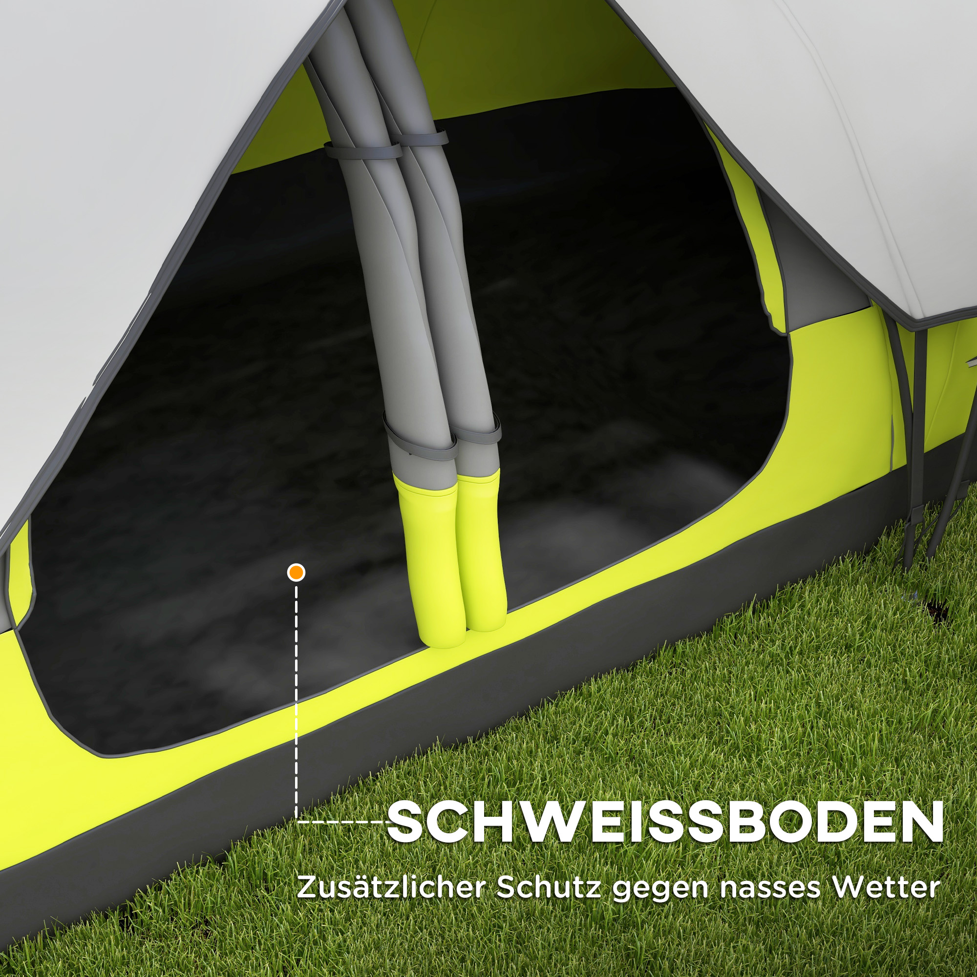 Outsunny Campingtent, 2 Kamers, Scheidingswand, voor 6 Personen, Regenbescherming, Donkergroen