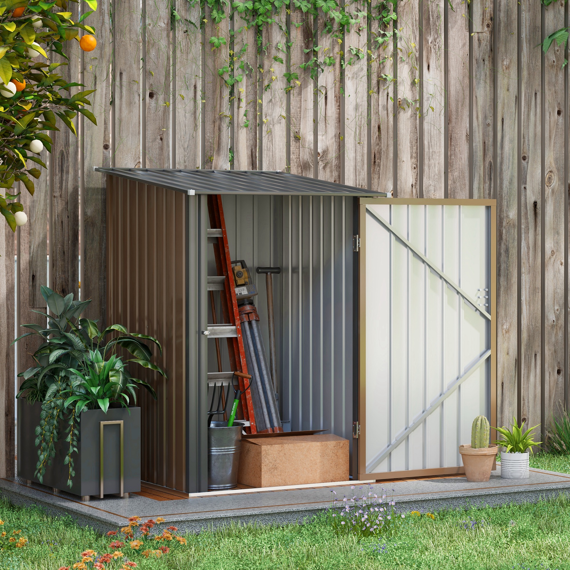 Outsunny tuinhuis van metaal 0.92 m², metalen tuinhuisje voor balkon en terras, bruin