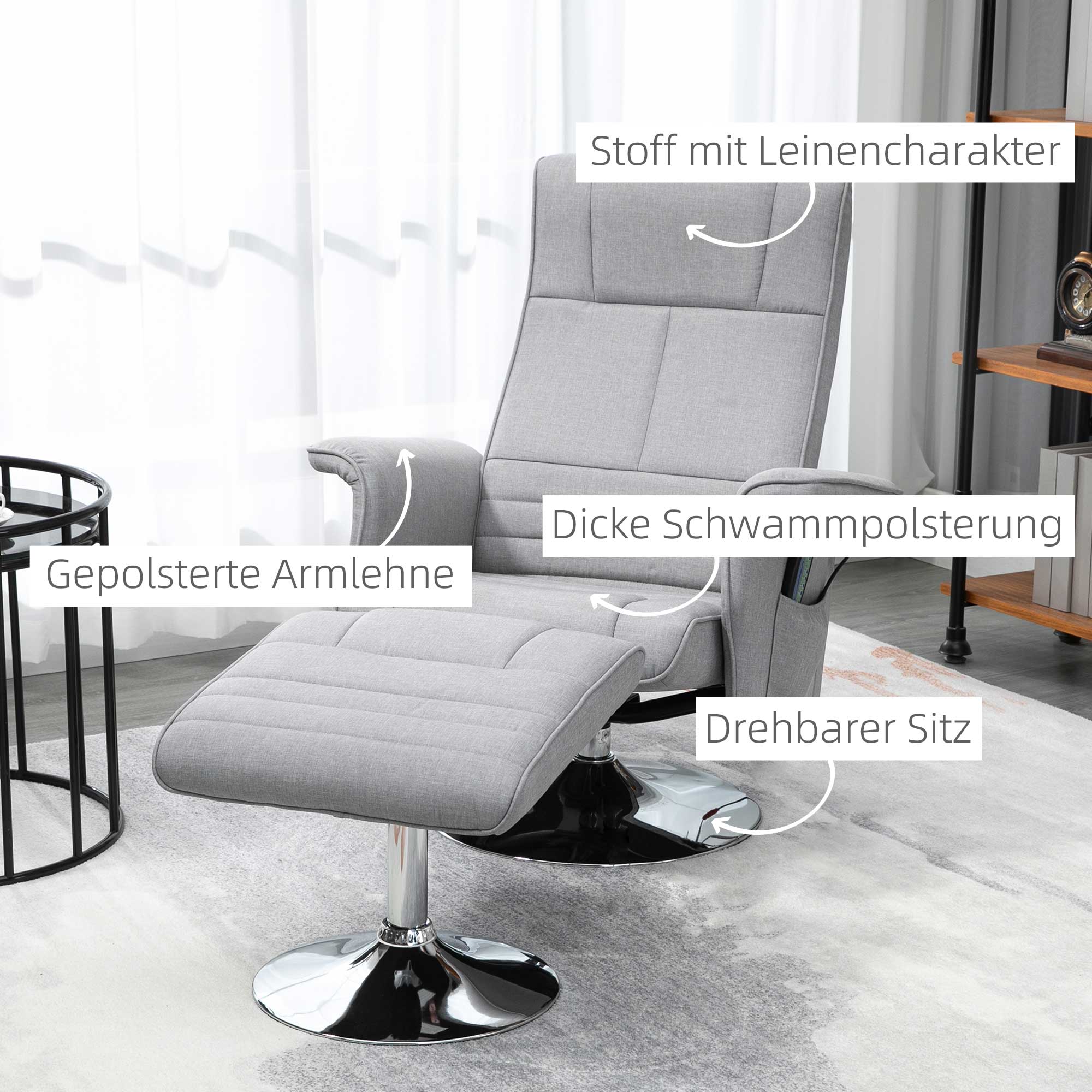 HOMCOM massagestoel met voetenbank, elektrische relaxstoel met ligfunctie