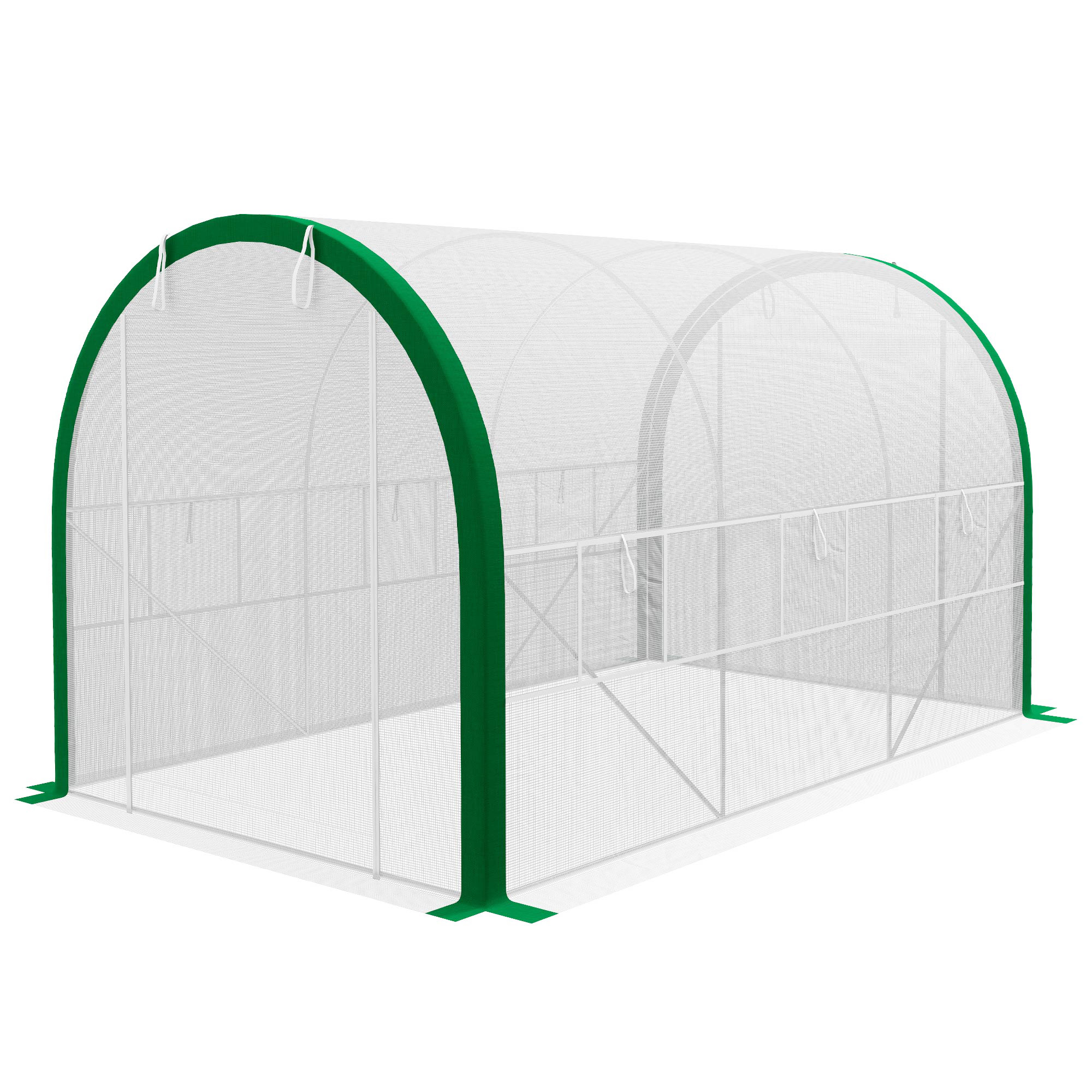 Outsunny tunnelkas, broeikas, ritsdeuren, gaasramen, metalen frame, 3,5 x 2 x 2m, wit