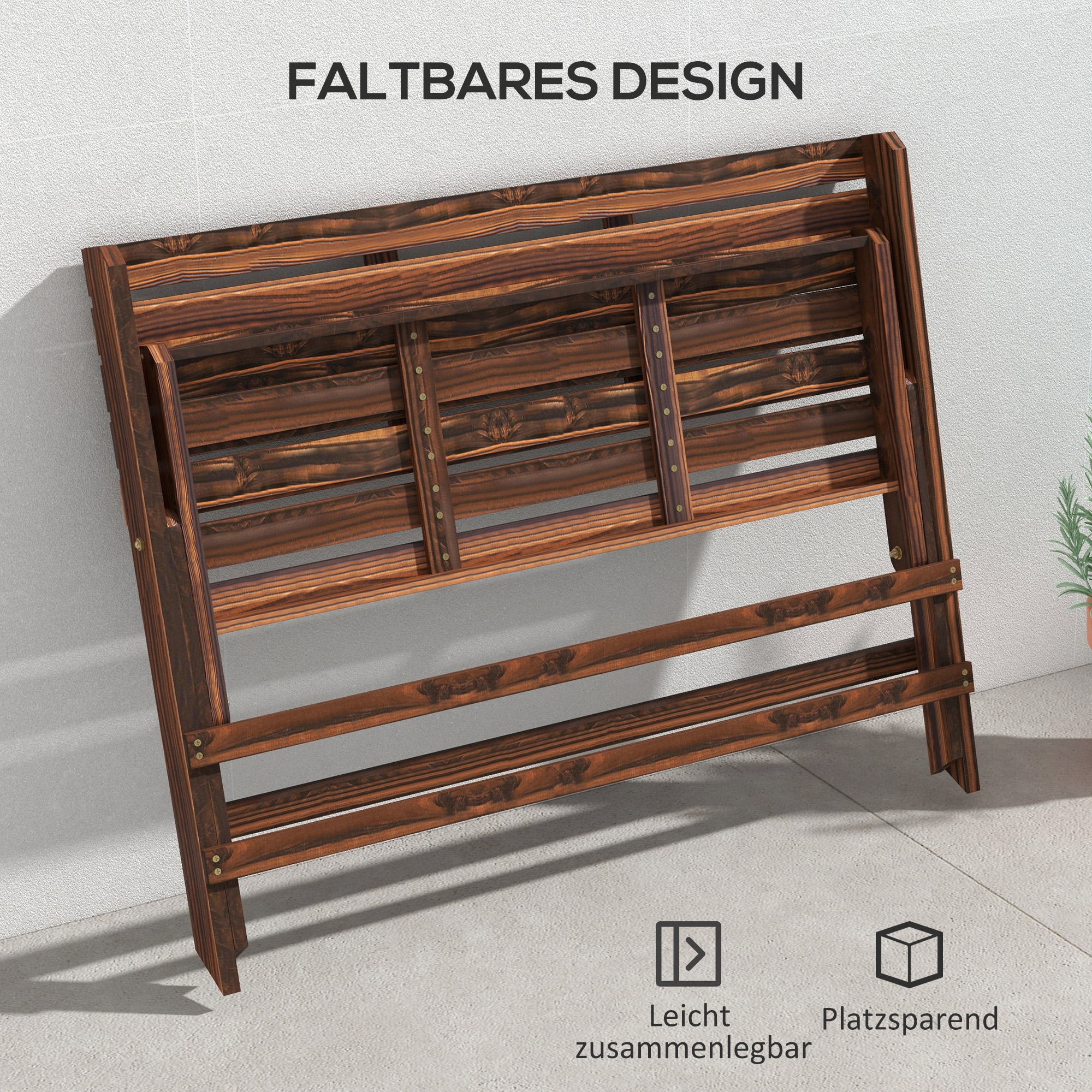 Outsunny Tuinbank voor 2 personen, rustiek ontwerp, inklapbaar, natuurlijk hout, 122 x 63 x 83 cm, gebrande afwerking
