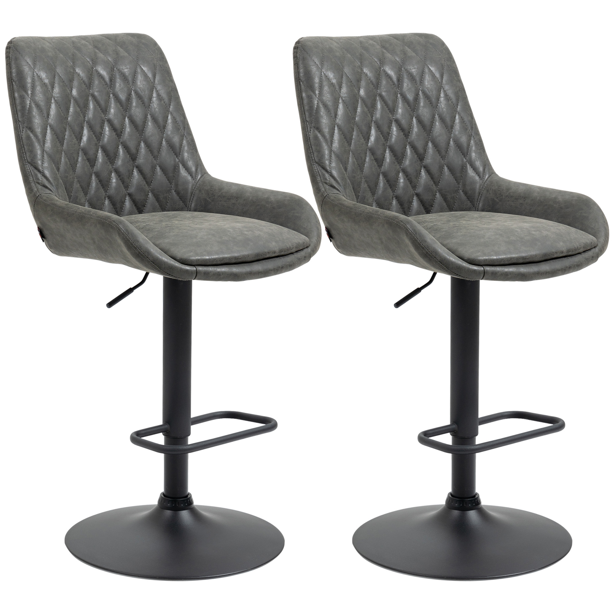HOMCOM Verstelbare Barkruk Keukenkruk Designkruk, met voetensteun, 51 cm x 59 cm x 117 cm, Donkergrijs + Zwart