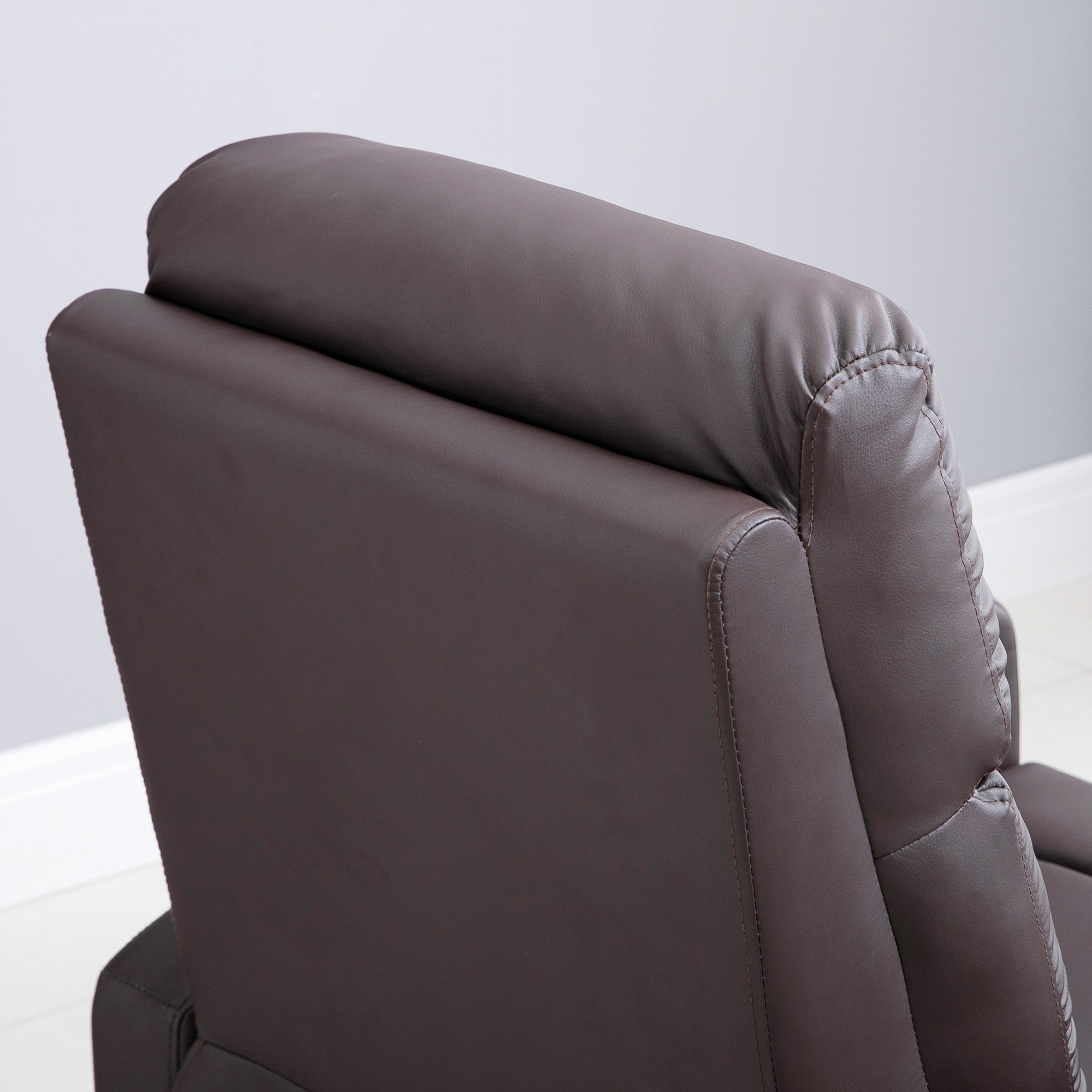 HOMCOM Massagestoel met opstaan hulp, relaxstoel, ligstoel, hoofdsteun, 8 vibratiepunten, 2 afstandsbedieningen, bruin