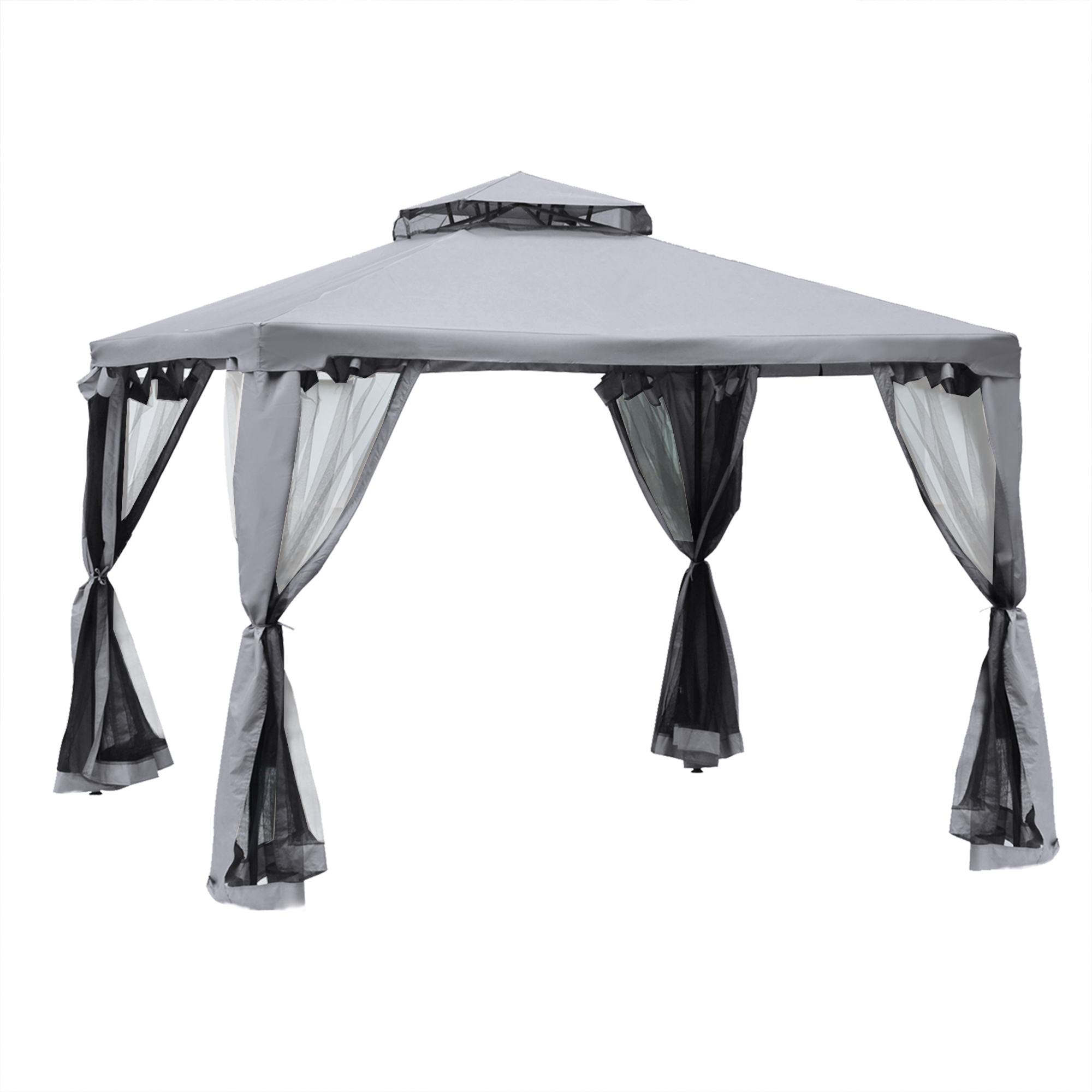 Outsunny Tuinpaviljoen 3x3 Tuin Paviljoen Met Muggengaas voor Feesten en Ontvangst, Grijs
