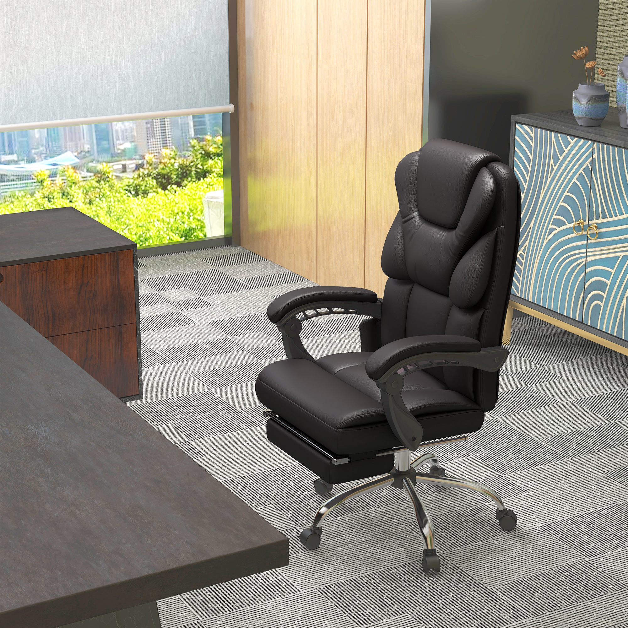 Vinsetto Ergonomische Bureaustoel met Massage en Ligfunctie, 63x57x118, Bruin