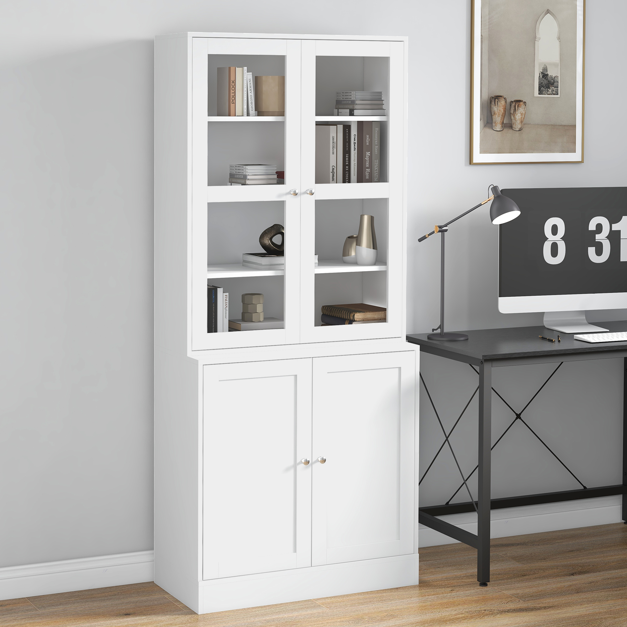 HOMCOM Boekenplank Wandplank Plank, 2 planken, 76 cm x 40 cm x 178,5 cm, Wit
