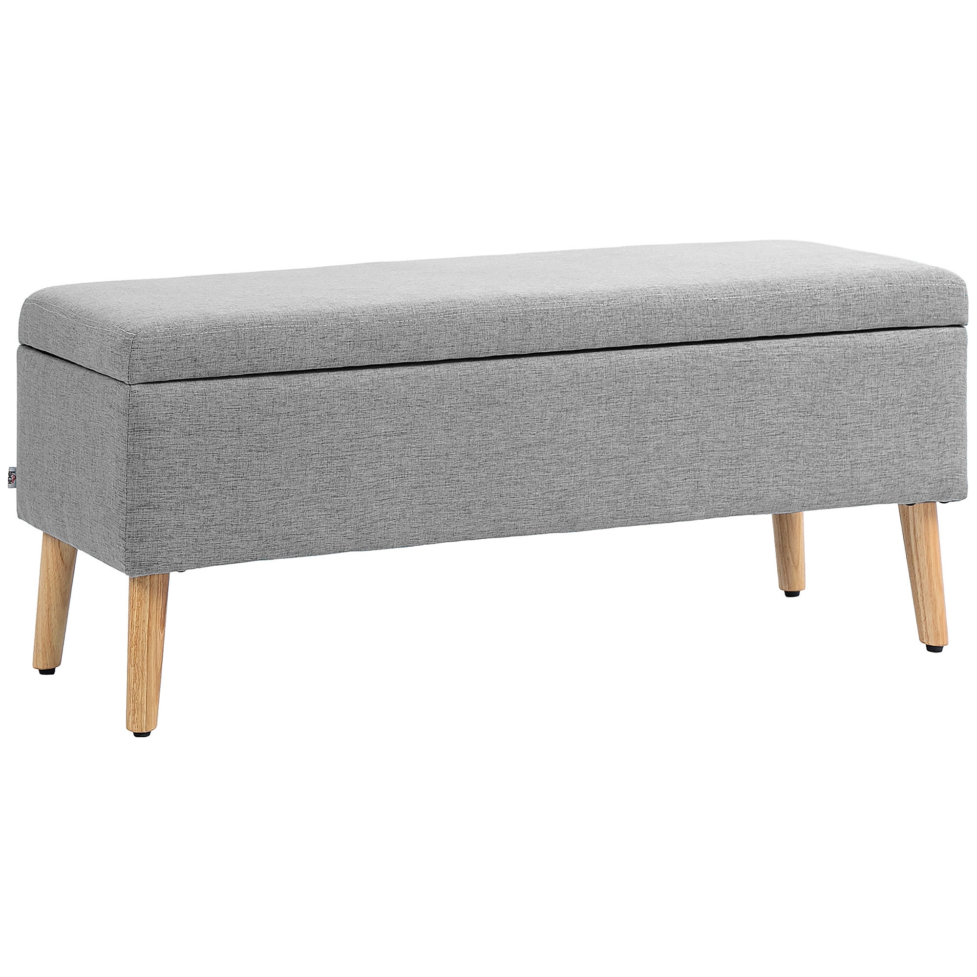 HOMCOM Gestoffeerde Bank met Opbergruimte, Linnenlook Bekleding, Rubberhout Poten, tot 220 kg, 110x39x45cm, Grijs