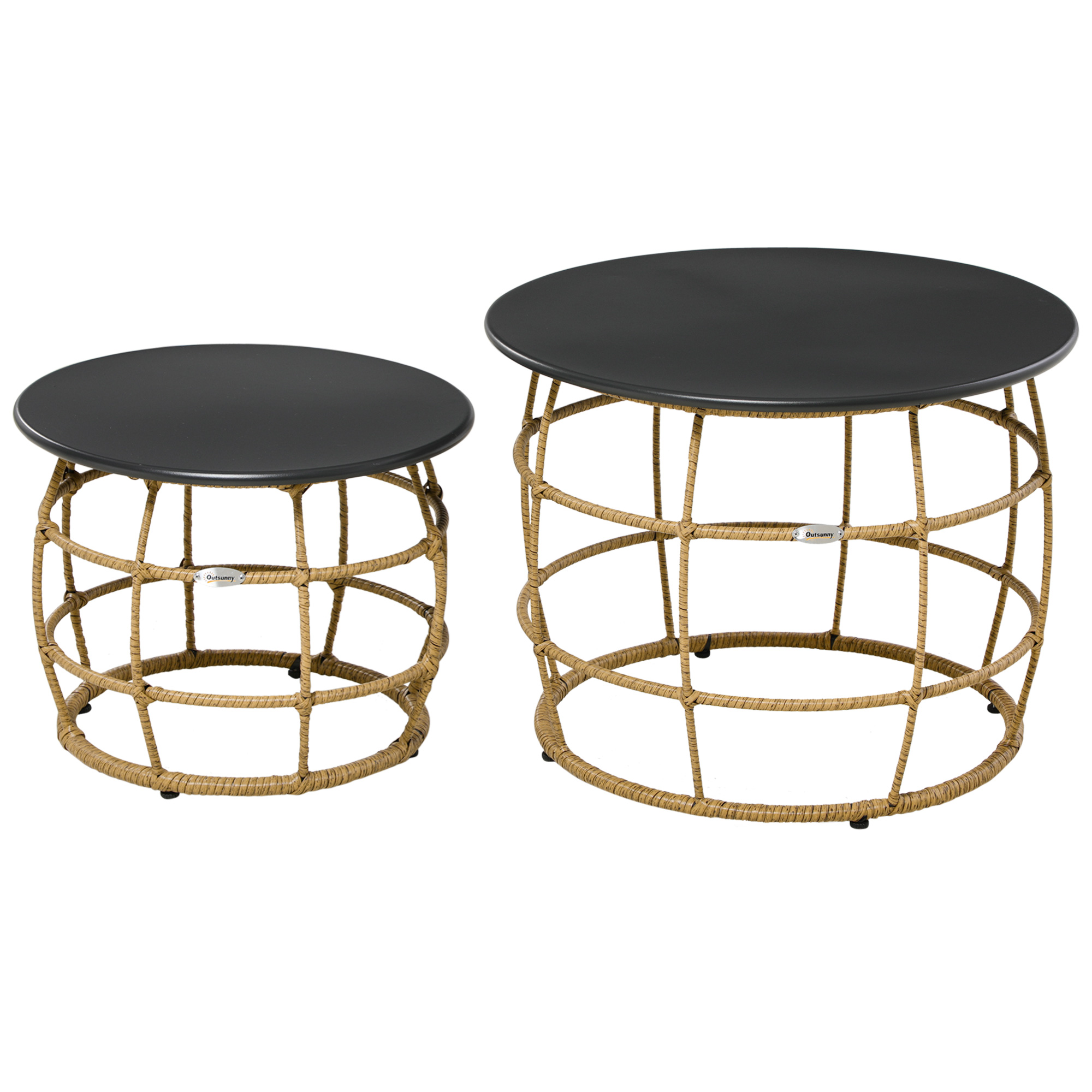 Outsunny set van 2 tuintafels in boho-stijl, weerbestendig, stapelbaar, 60 cm x 60 cm x 47 cm, naturel + donkergrijs