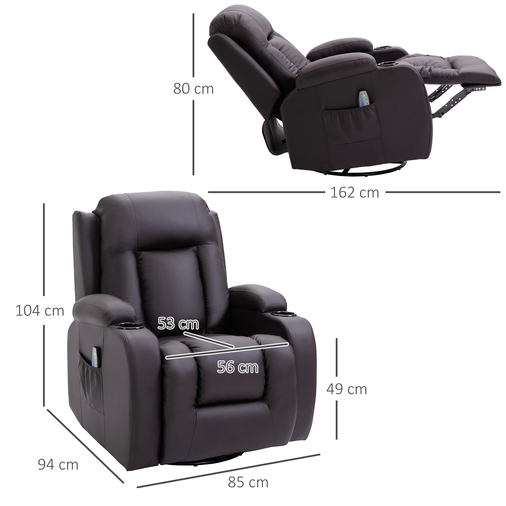 HOMCOM Massagestoel, relaxstoel, schommelfunctie, 8 vibratiepunten, inclusief afstandsbediening, Koffiebruin