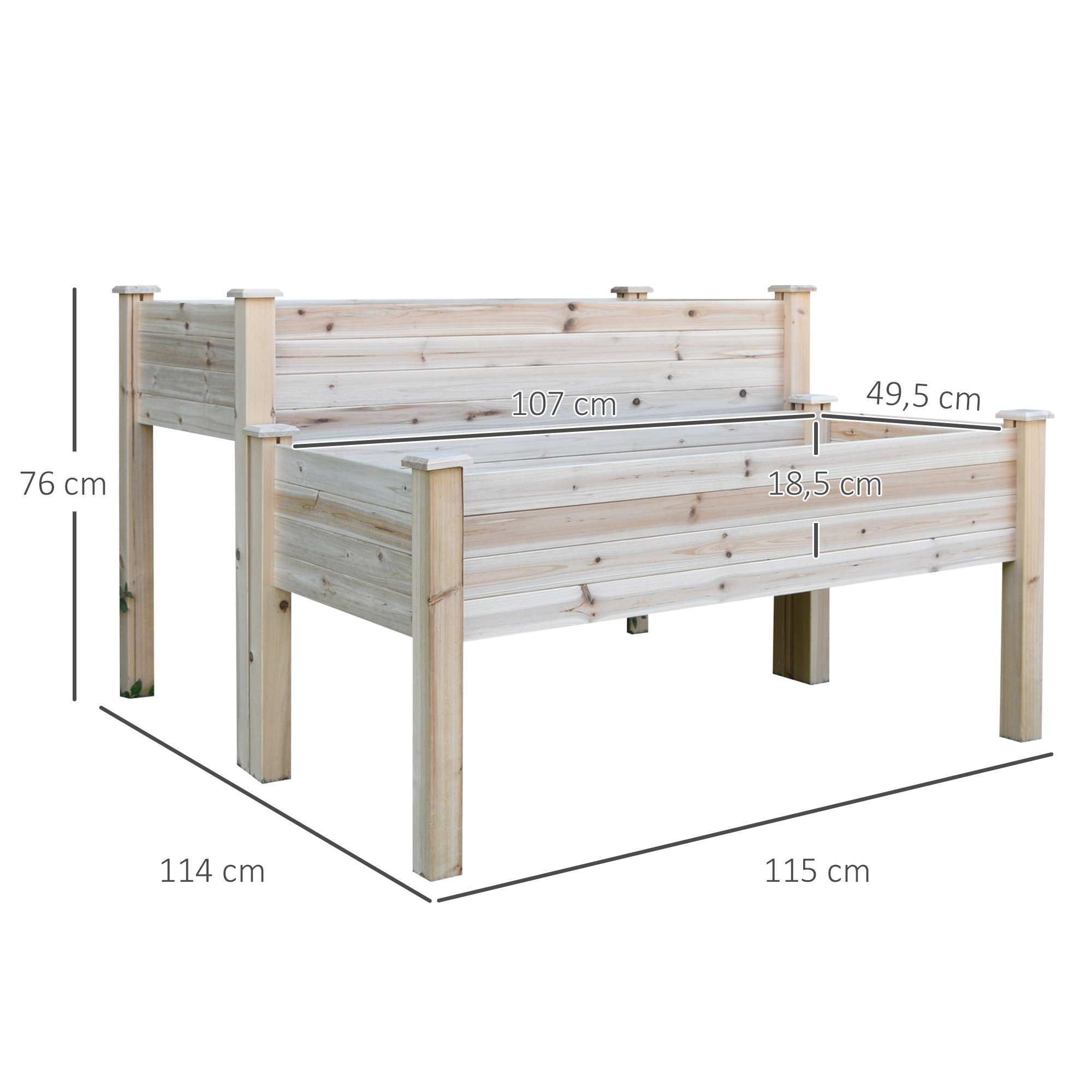 Outsunny Verhoogd bed 2 niveaus koude kas kruidenbed plantenbak met afvoergaten van massief hout
