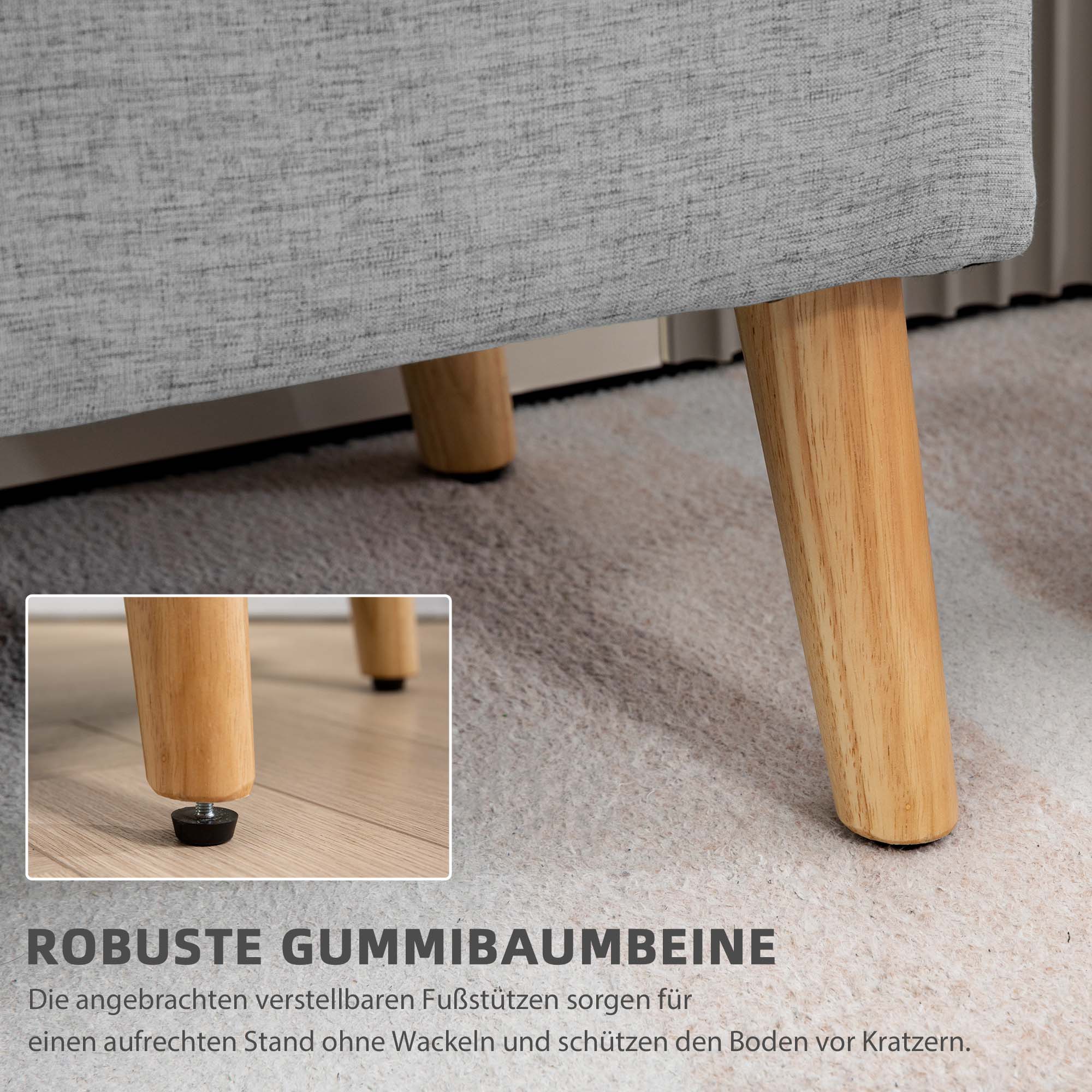 HOMCOM Gestoffeerde Bank met Opbergruimte, Linnenlook Bekleding, Rubberhout Poten, tot 220 kg, 110x39x45cm, Grijs