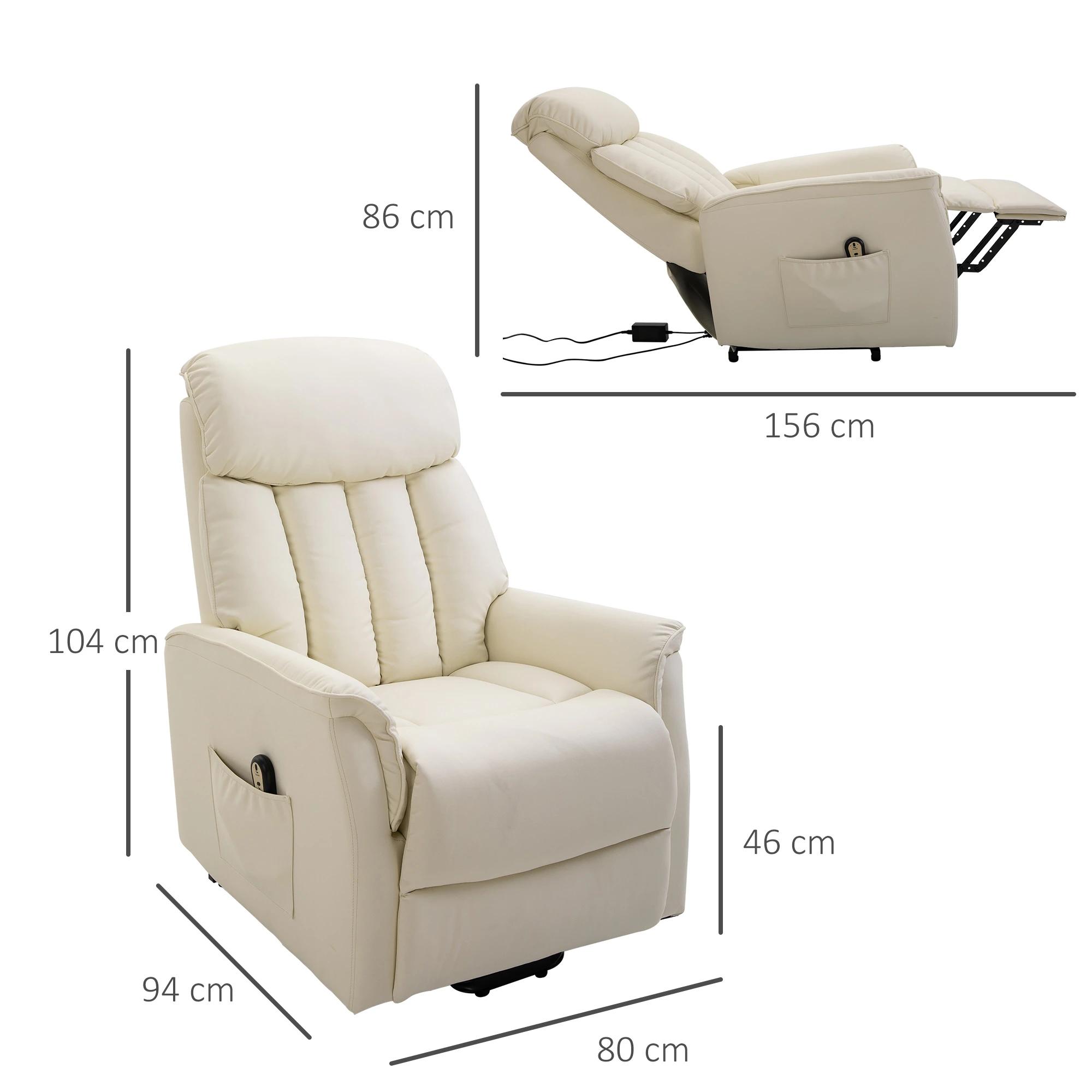 HOMCOM opstastoel tv-stoel met opstahulp elektrisch ligfunctie PU beige, 80 x 94 x 104 cm