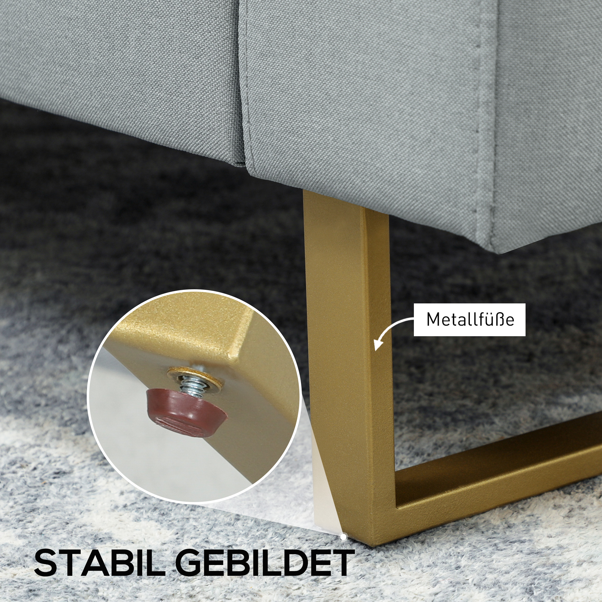 HOMCOM 3-Zitsbank, Bank met Houten Frame, Metalen Poten, Eenvoudig Ontwerp, Lichtgrijs