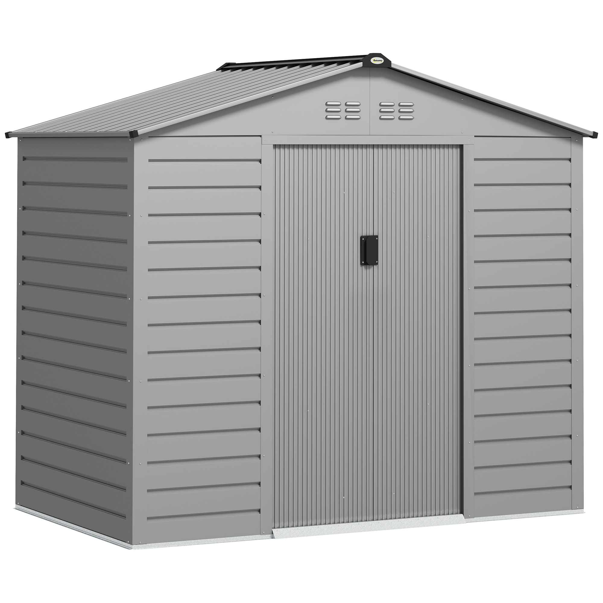 Outsunny 2,1 x 1,3 m Tuinschuur, Gereedschapsschuur van Staal, Afsluitbare Deuren, 4 Ventilatieopeningen, Grijs