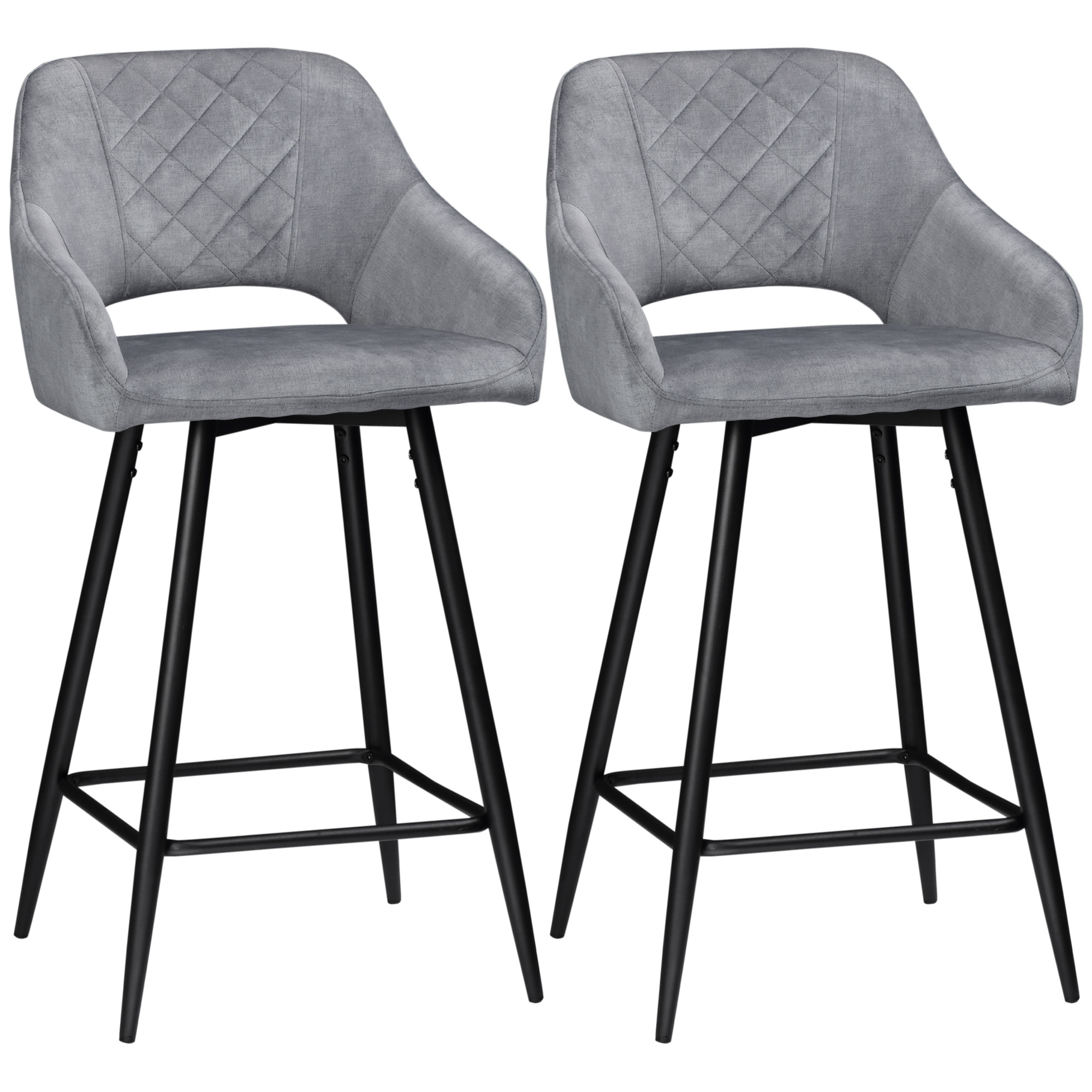 HOMCOM set van 2 barkrukken in retrostijl, fluwelen look, inclusief voetsteun 50 cm x 53 cm x 94 cm grijs