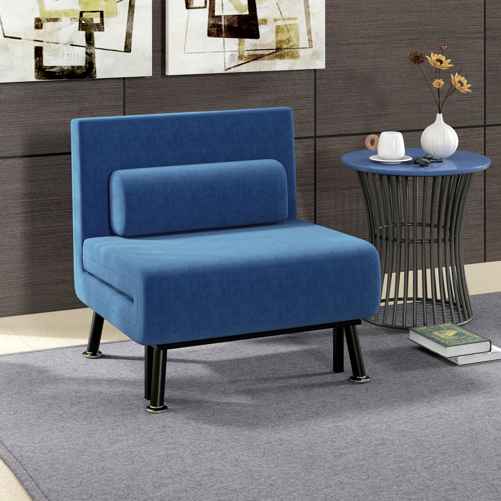 HOMCOM Slaapfauteuil, Relaxfauteuil en Logeerbed, Verstelbare Rugleuning, Afneembare Hoes, Marineblauw