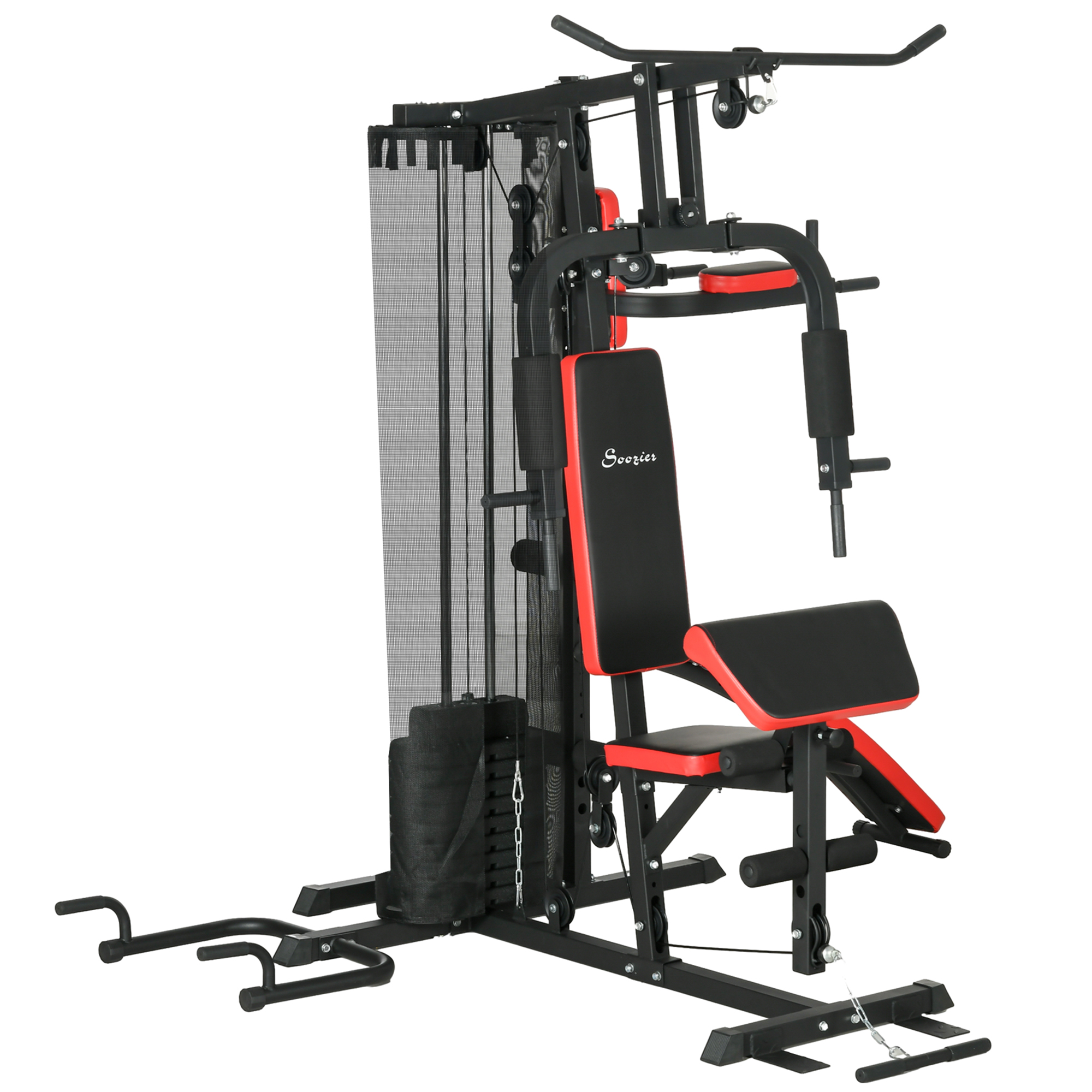 SPORTNOW Multifunctionele Trainingsstation met 65 kg Gewichtsblok, Verstelbaar, Voor Thuis Fitness, Staal, Kunstleer