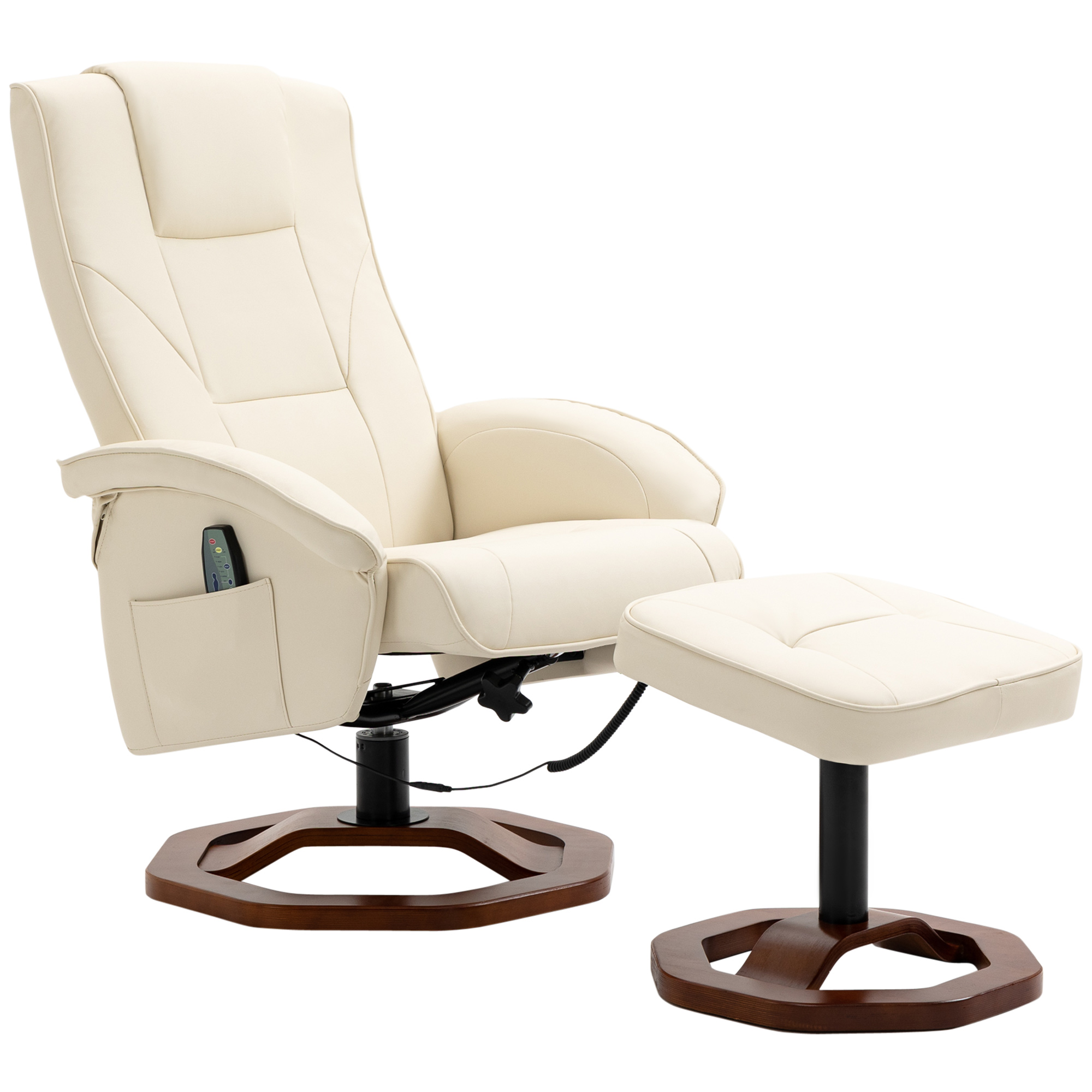 HOMCOM massagestoel, met voetenbank, 10 massagepunten, verstelbare functie, draaibare zitting, roomwit, 73 x 83 x 106 cm