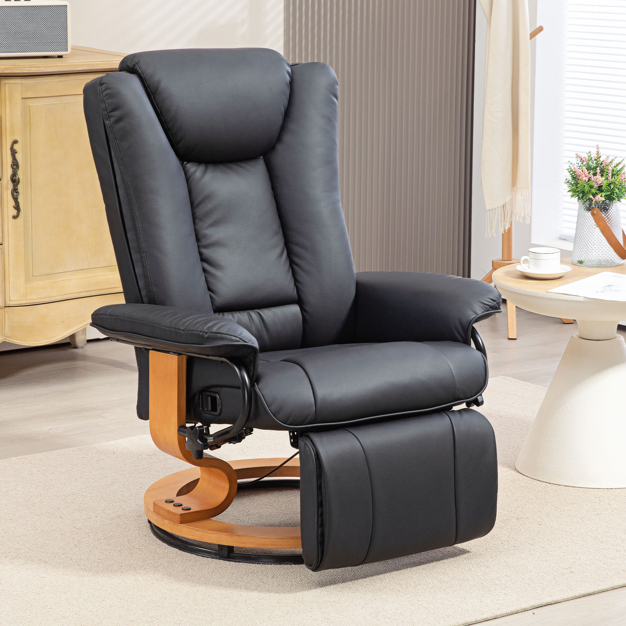 HOMCOM Relaxstoel met Ligfunctie, Draaibaar, tot 150 kg, Kunstlederbekleding, Stalen Frame, Zwart