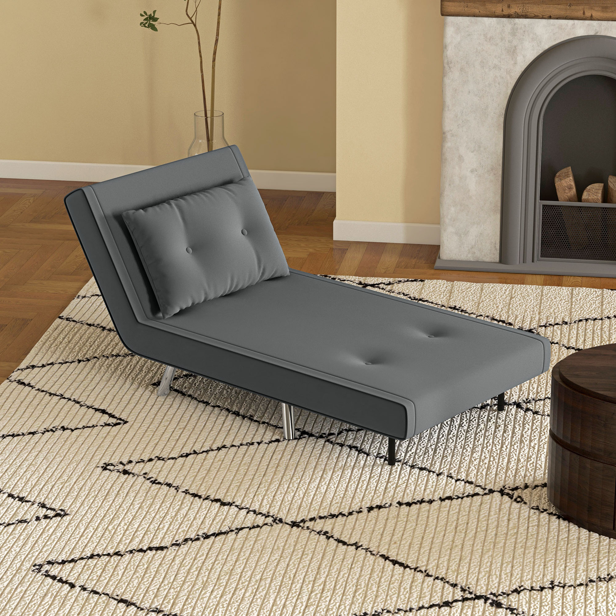 HOMCOM Ligstoel Stoel met Ligfunctie Slaapstoel, Knoopdetail, Linnenlook, 77 cm x 88 cm x 83 cm, Donkergrijs