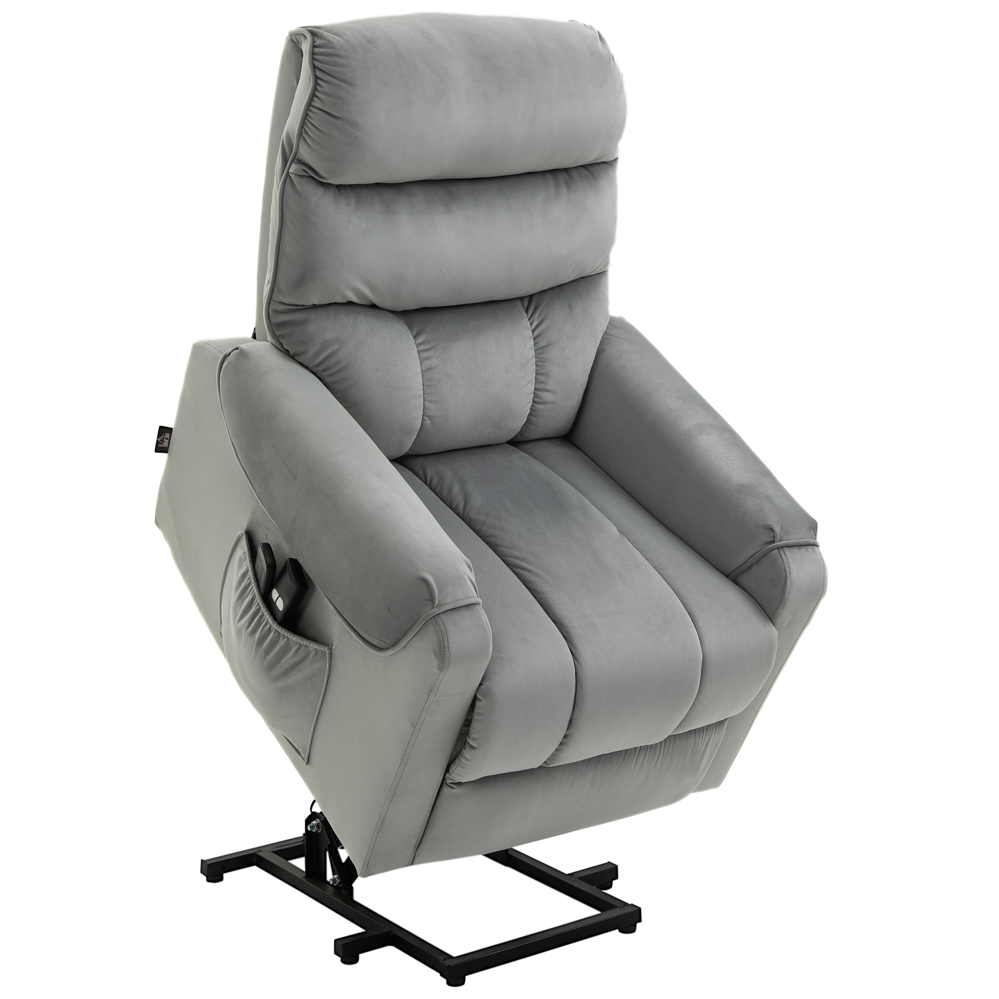 HOMCOM stahulp relaxstoel elektrische tv-stoel met massagefunctie elektrische ligfunctie fluweelzacht polyester metaalschuim lichtgrijs 79 x 97 x 103 cm